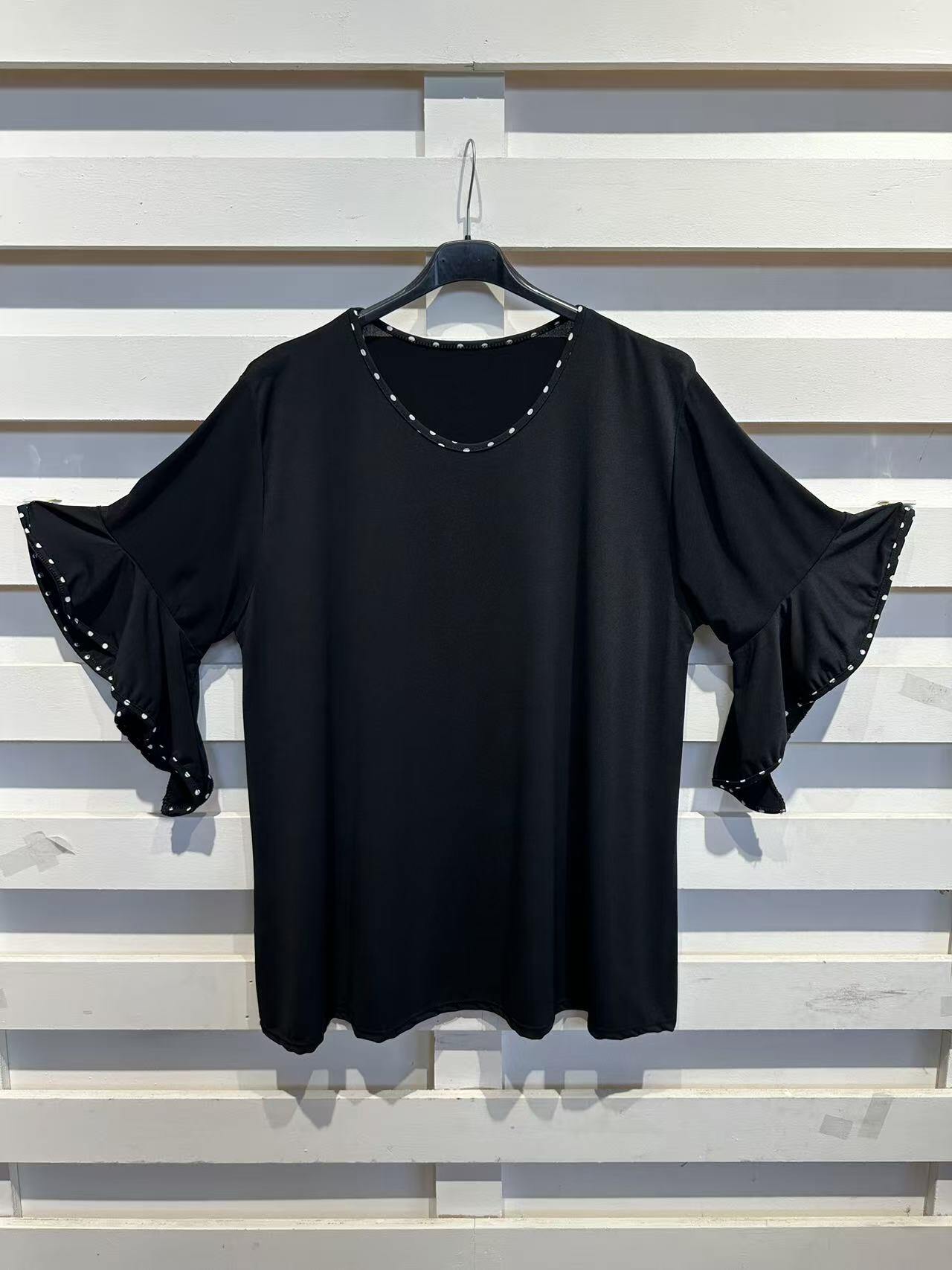 Grossista Italian Style - Blusa girocollo oversize maniche corte con balze