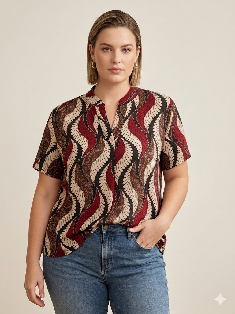 Mayorista Italian Style - Camiseta de manga corta Estampado artístico cuello en V
