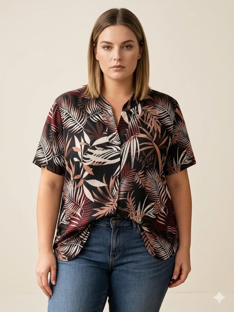 Mayorista Italian Style - Camiseta de manga corta Estampado artístico cuello en V