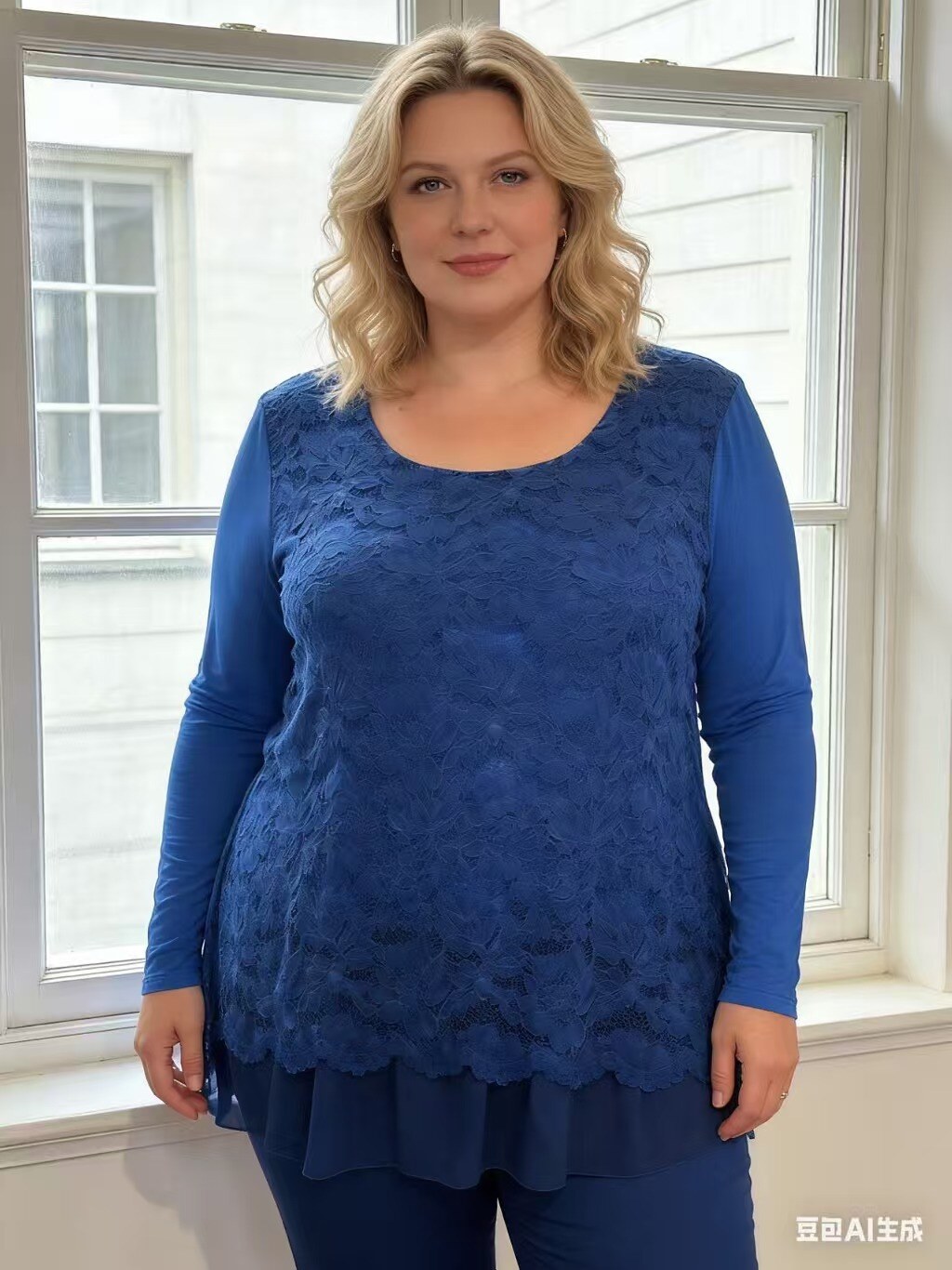 Grossista Italian Style - BLUSA GIROCOLLO PIZZO MANICHE LUNGHE CON FODERA