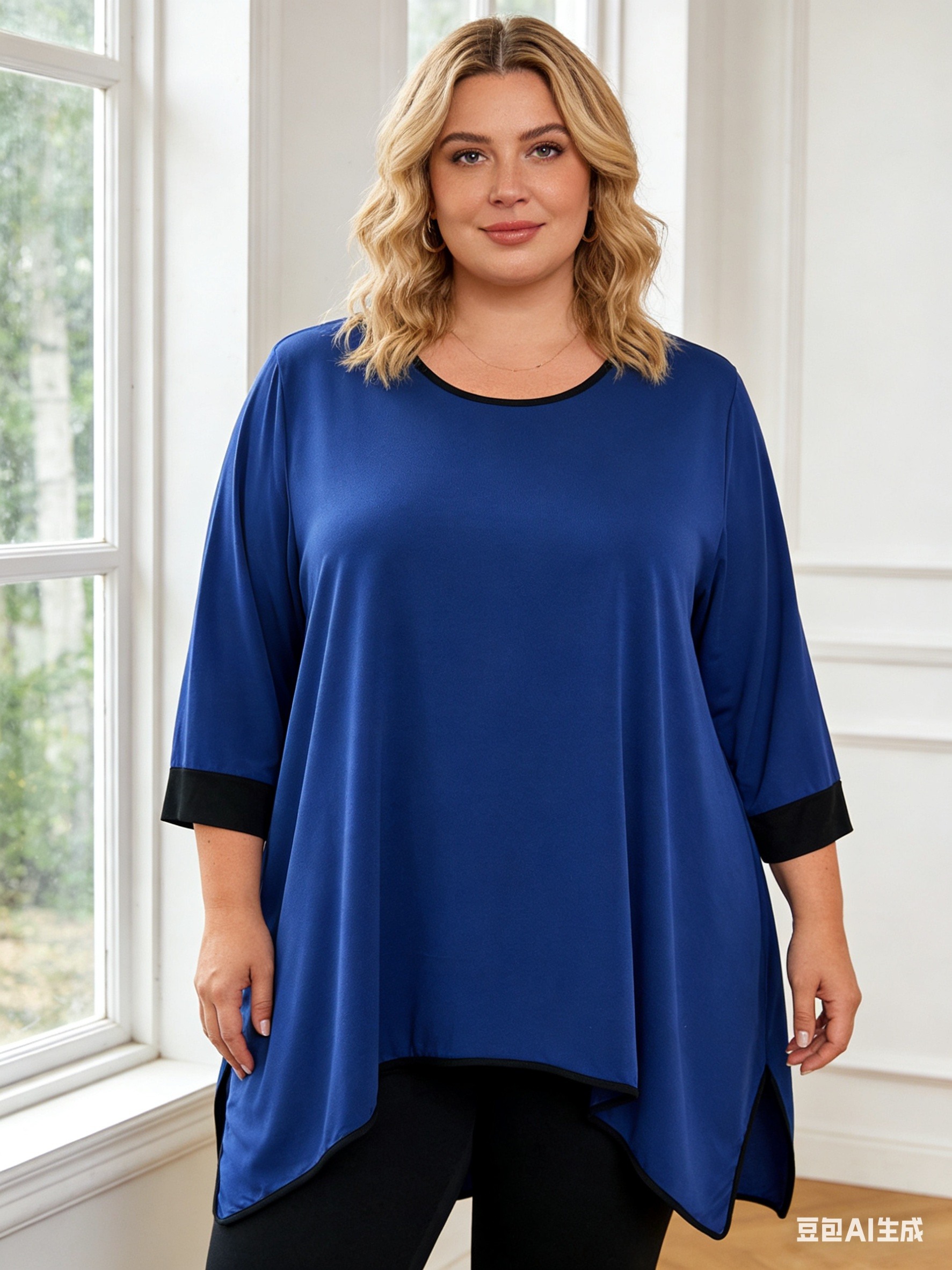 Grossiste Italian Style - Maxi Tunique Fluide avec Bords Contrastés et Coupe Évasée