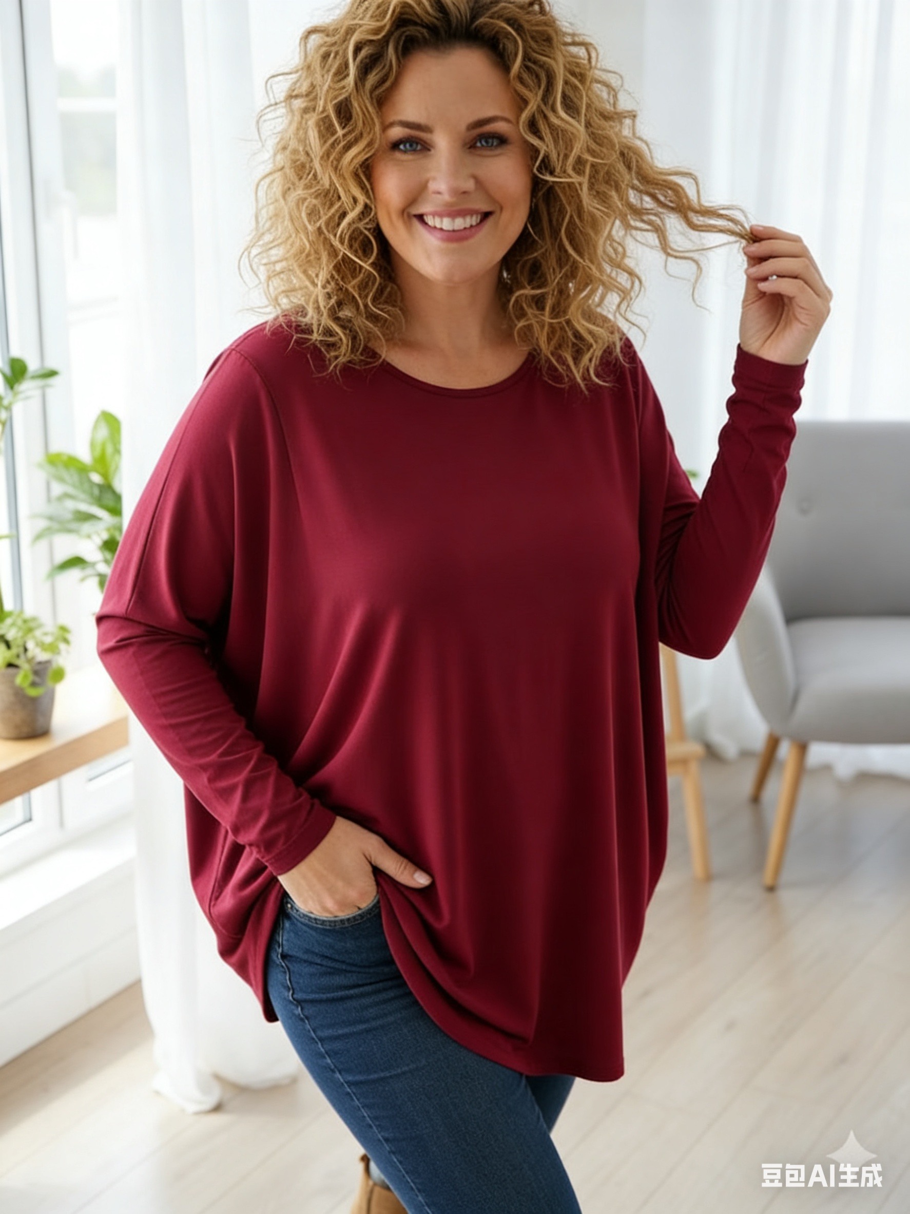 Grossiste Italian Style - Pull oversize à manches longues avec fentes latérales