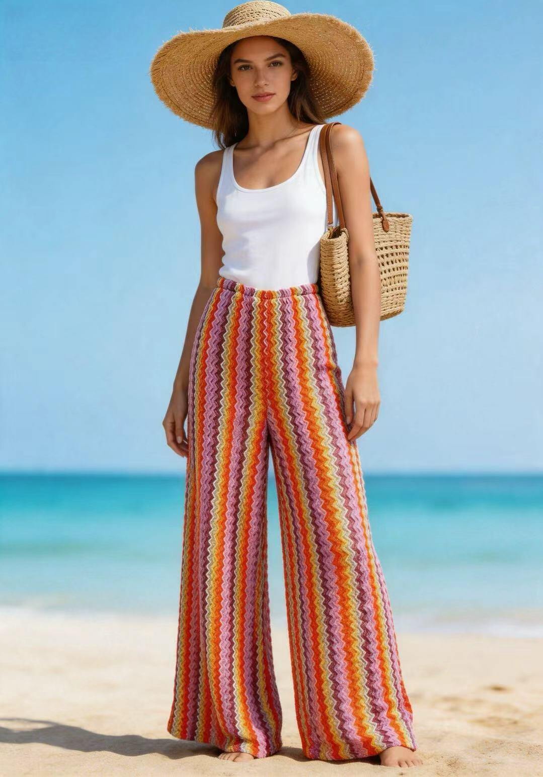 Grossiste IVIVI - Pantalon à motifs chevrons multicolores