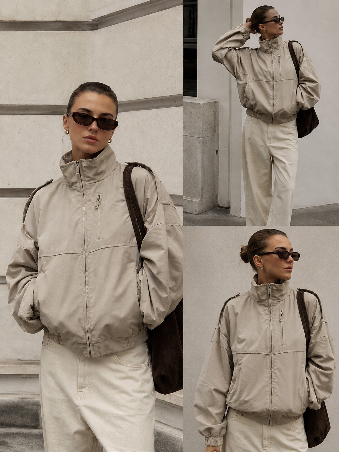 Mayorista IVIVI - Chaqueta corta con cremallera y cuello alto - BEIGE