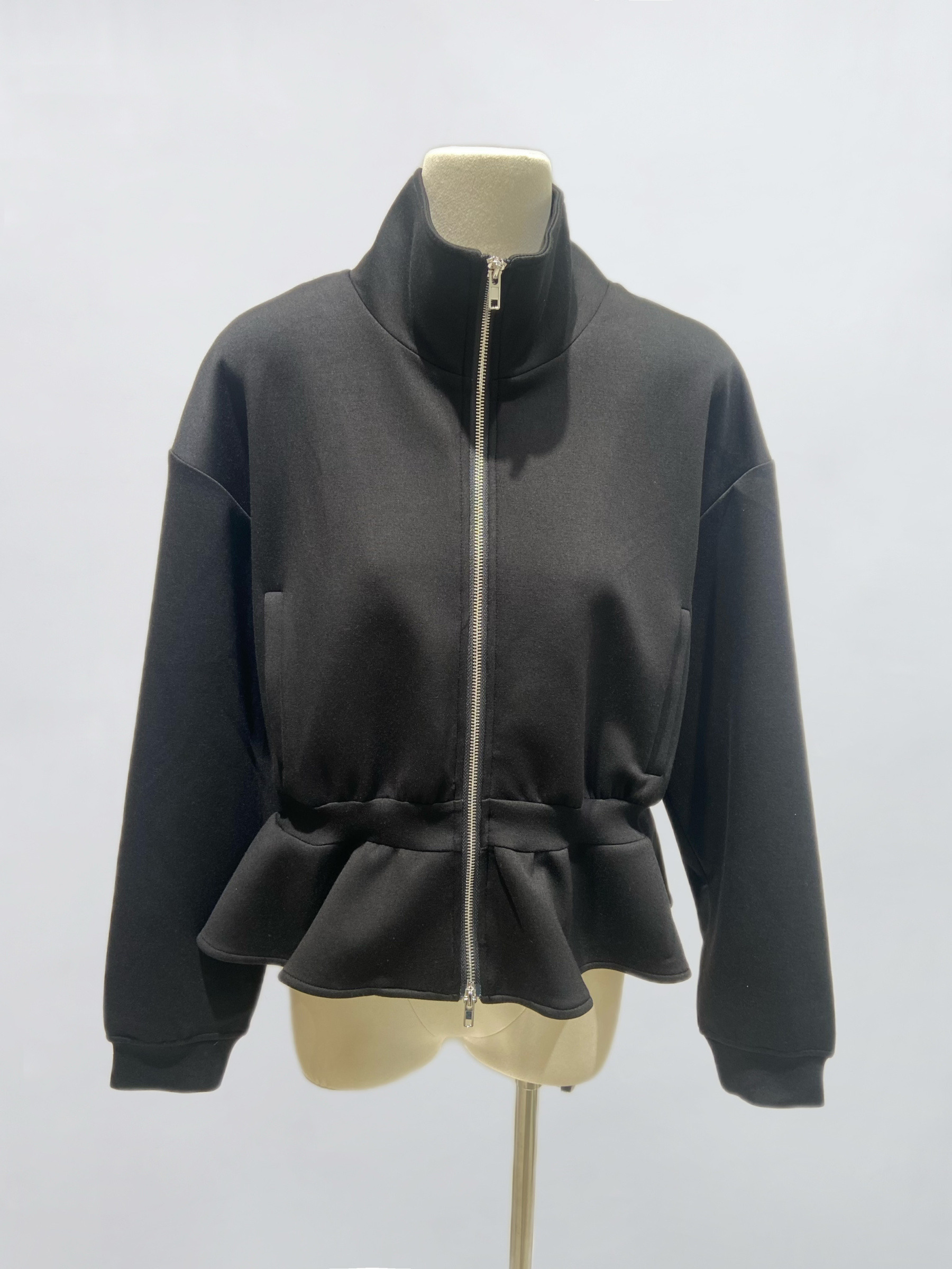 Mayorista IVIVI - Chaqueta con cremallera, cuello alto y cintura entallada - NEGRO