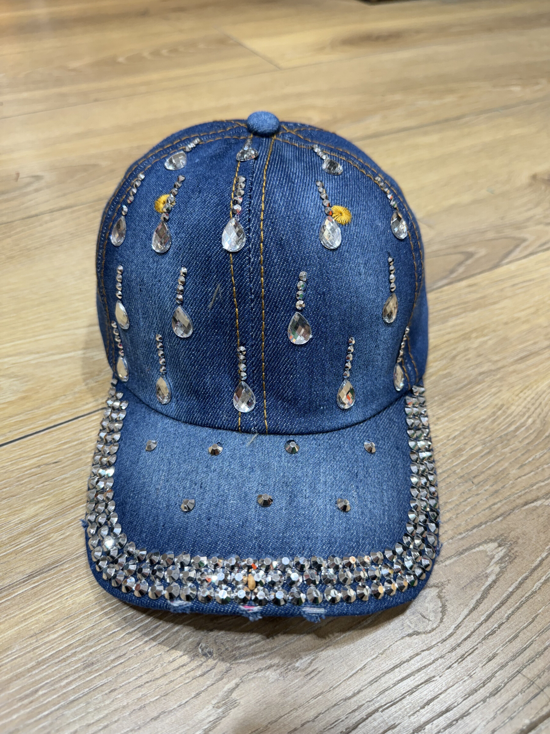 casquette en tissu jeans, brillance diamant
