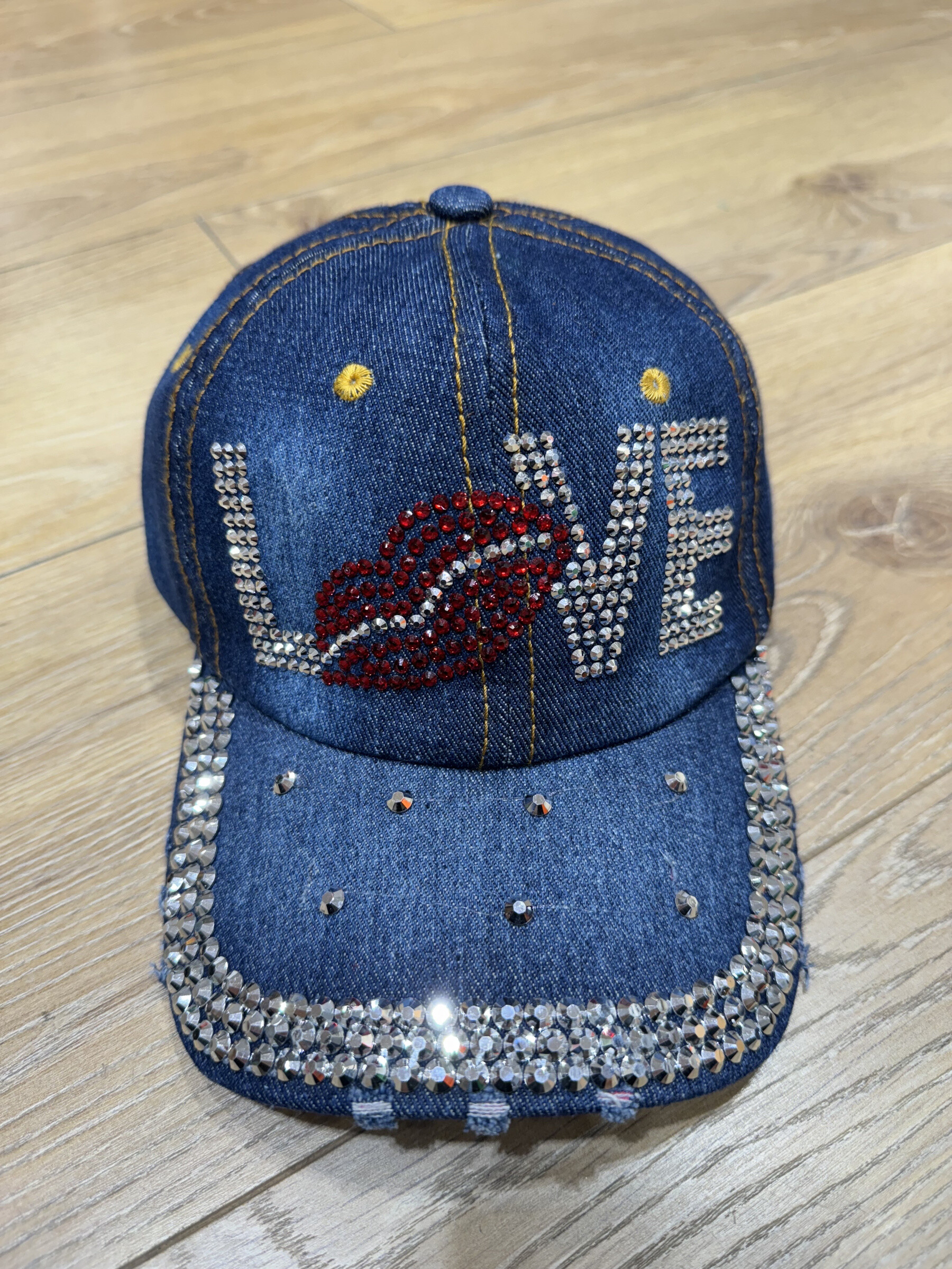 casquette en tissu jeans, brillance diamant