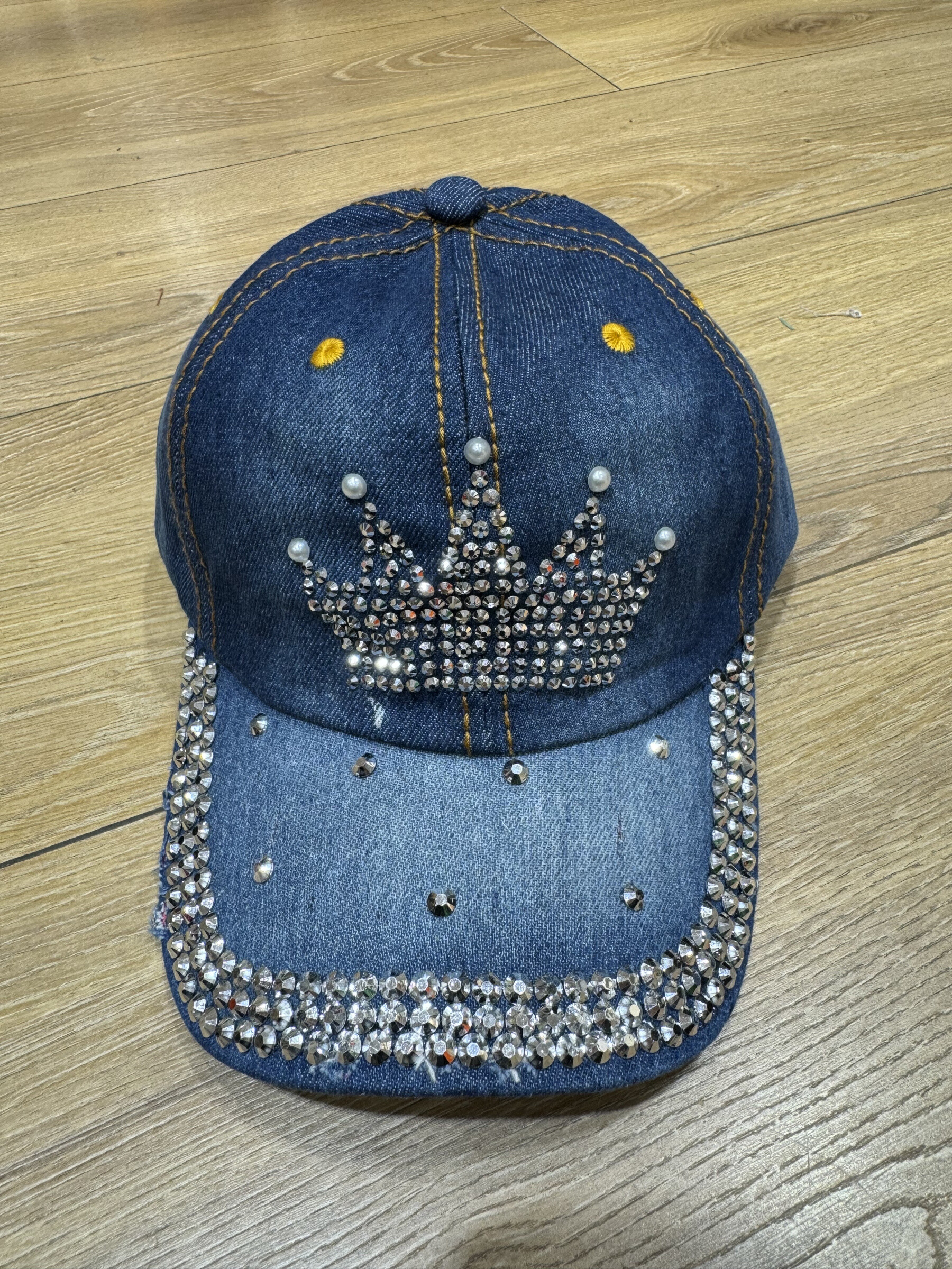 casquette en tissu jeans, brillance diamant