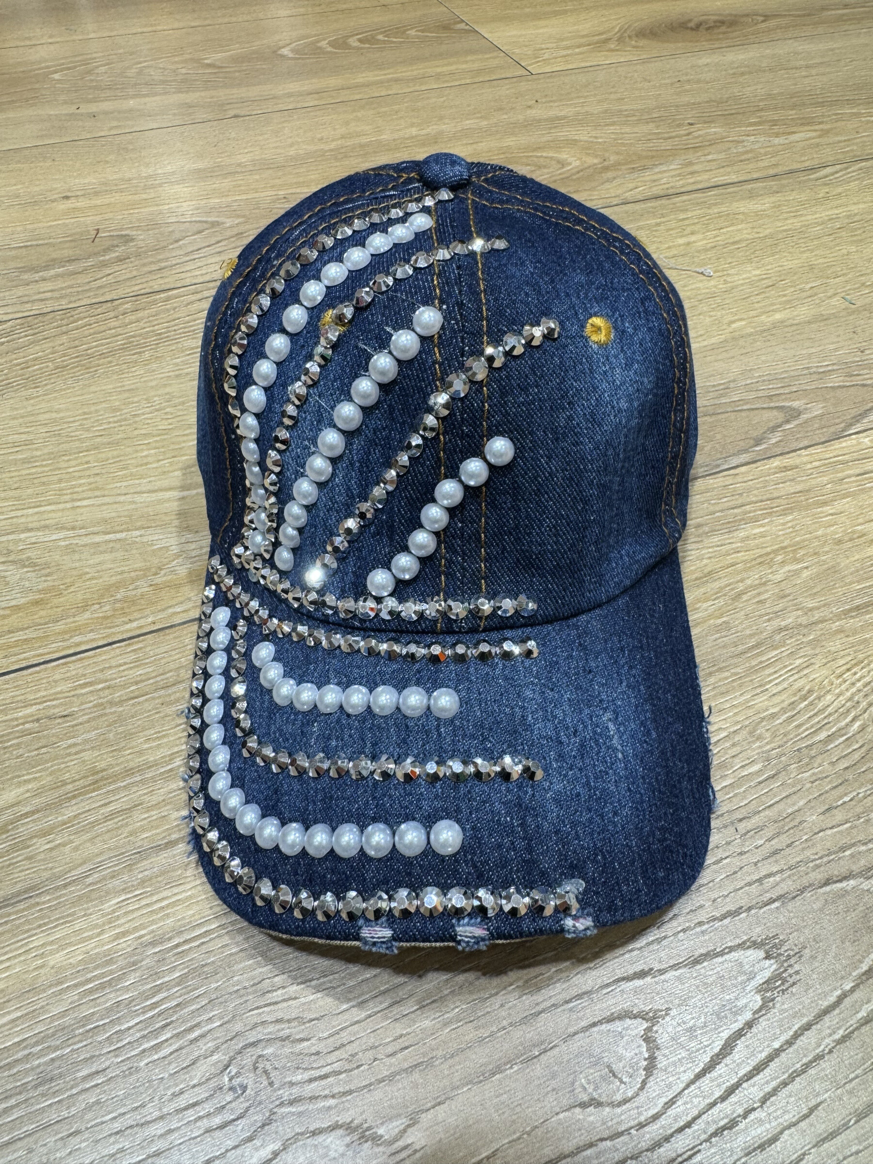 casquette en tissu jeans, brillance diamant