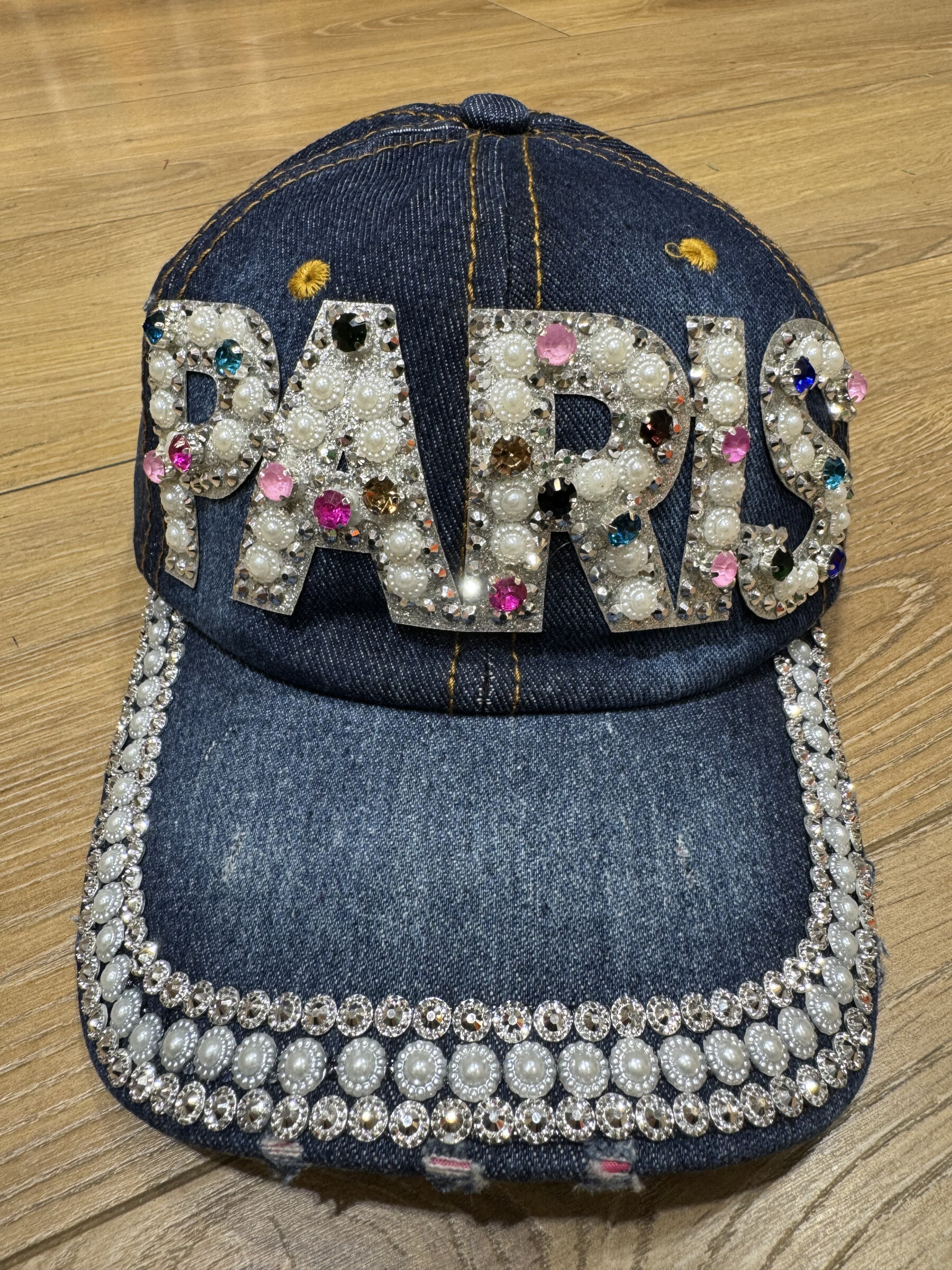 casquette en tissu jeans, brillance diamant