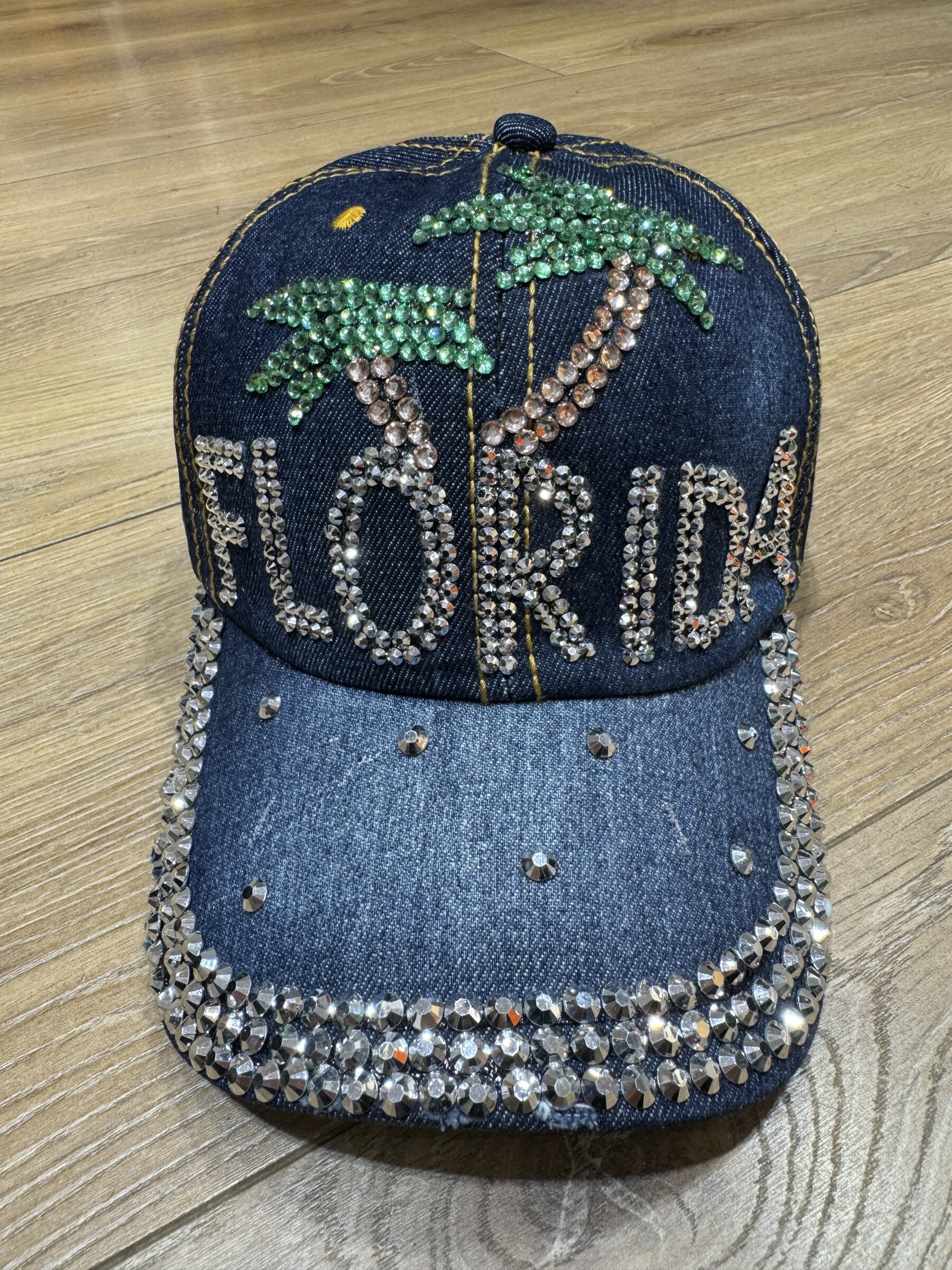 casquette en tissu jeans, brillance diamant