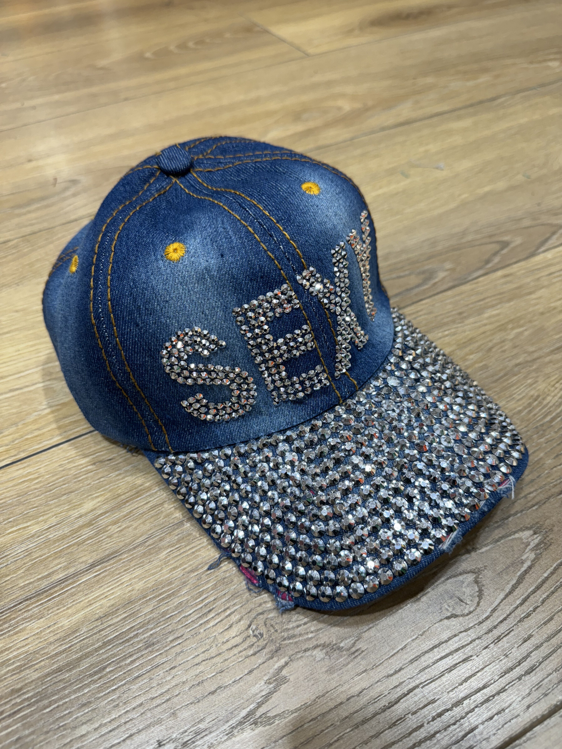casquette en tissu jeans, brillance diamant