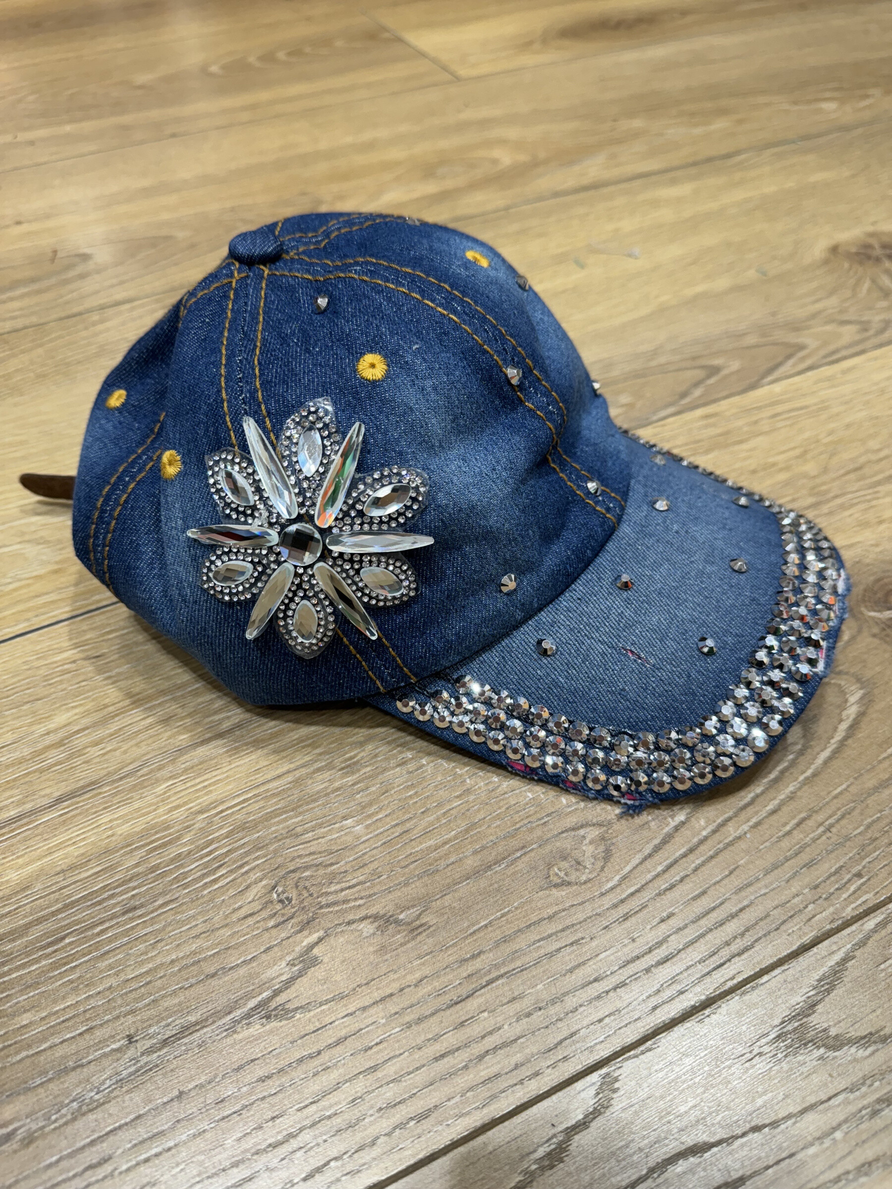casquette en tissu jeans, brillance diamant