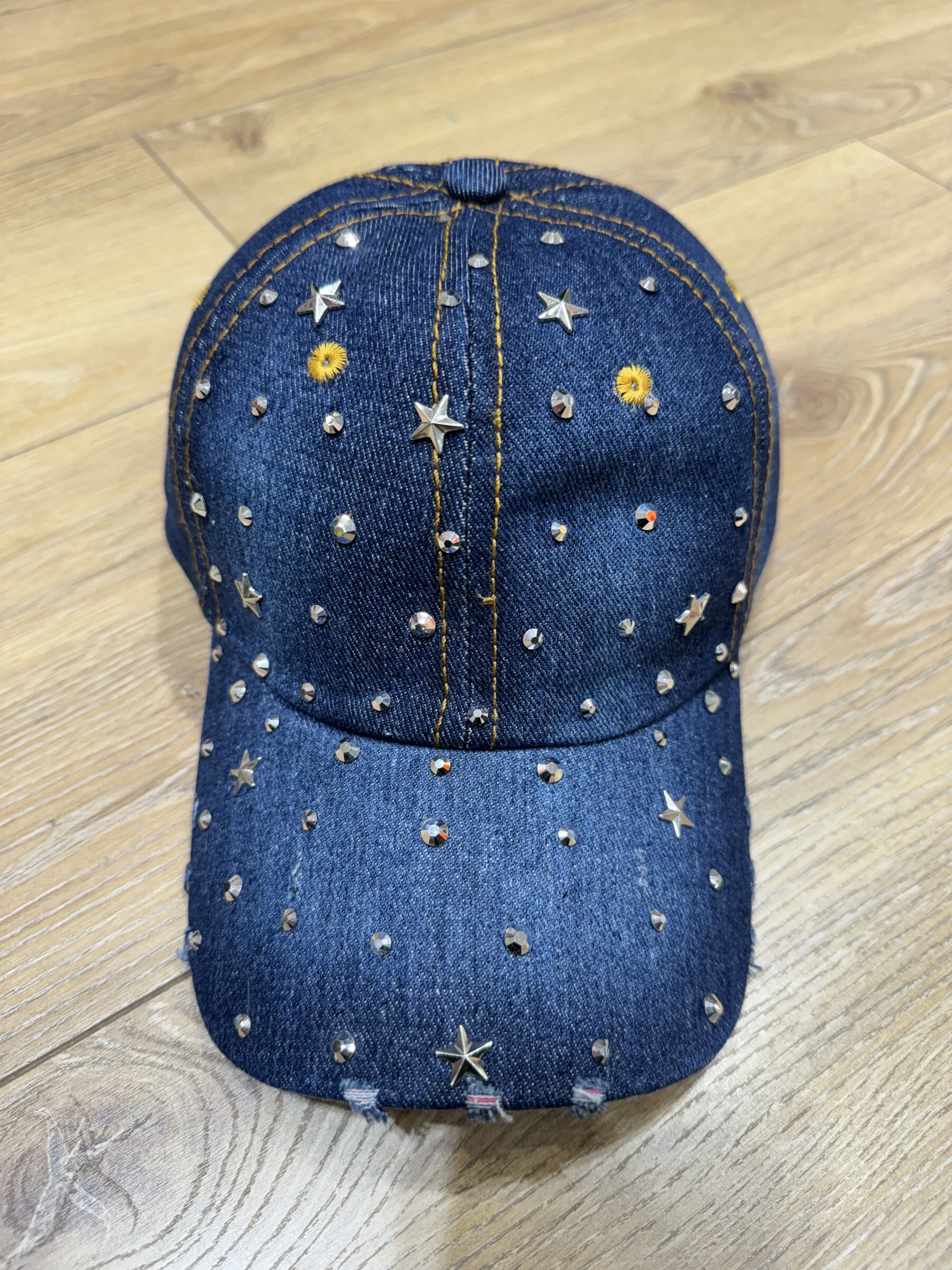 casquette en tissu jeans, brillance diamant