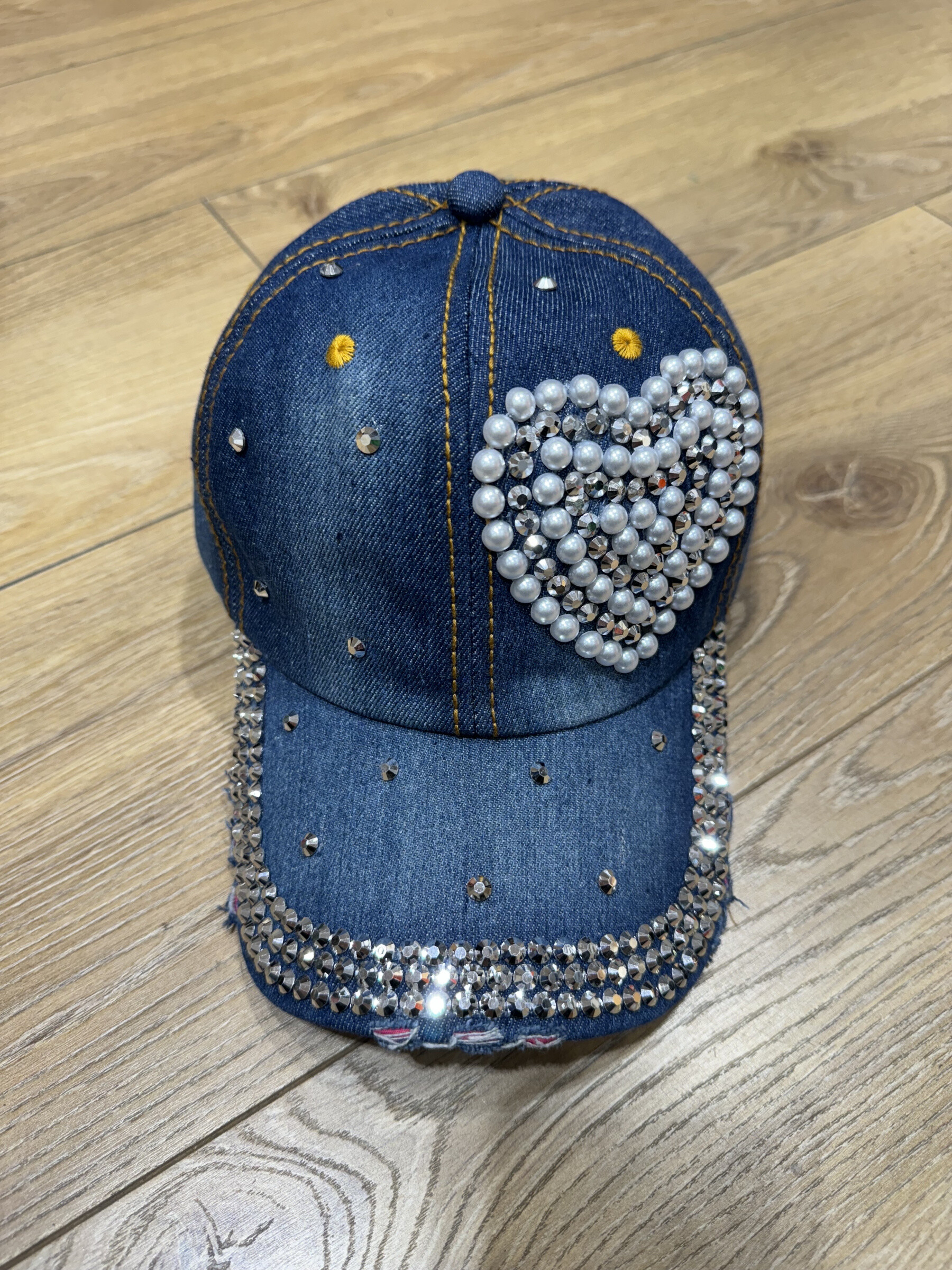 casquette en tissu jeans, brillance diamant