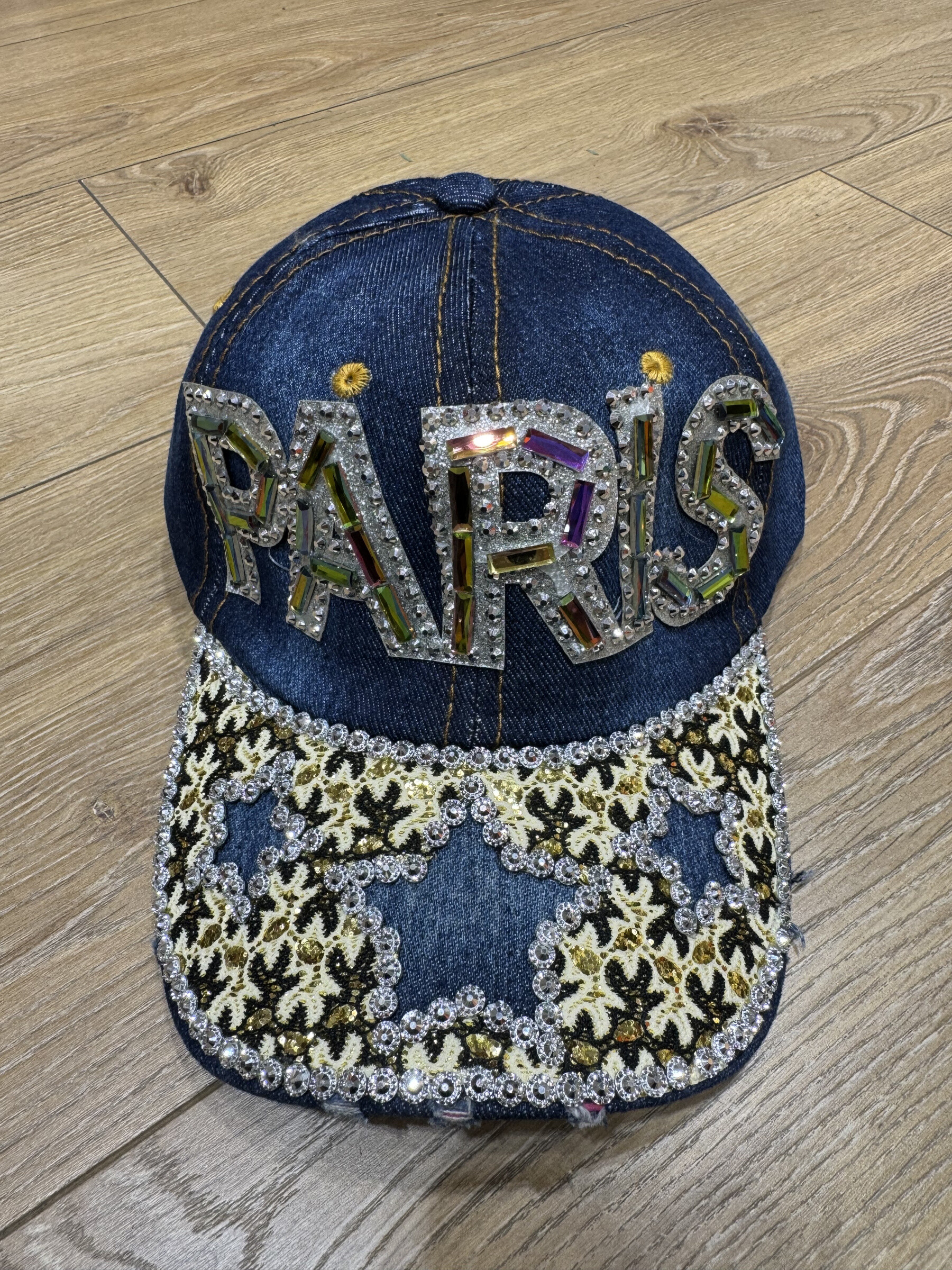 casquette en tissu jeans, brillance diamant