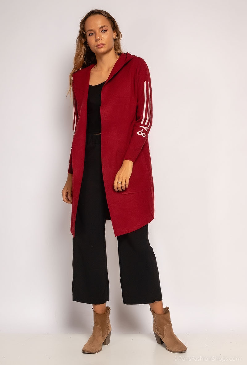 Grossiste J&D Fashion - Long gilet à capuche et rayures