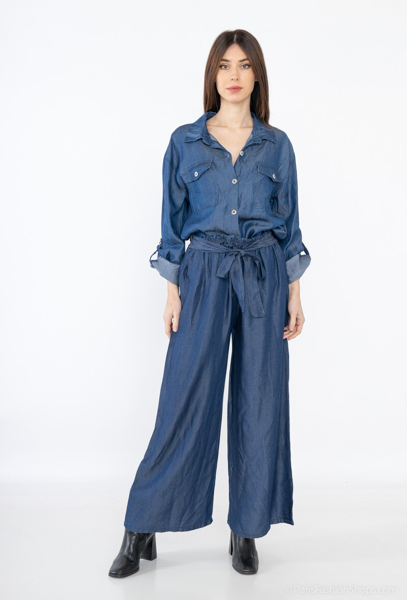 Wholesaler J&D Fashion - Wide leg denim pants with bow and elastic