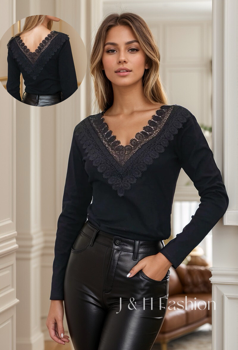 Grossiste J&H Fashion - Body en coton col v avec dentelle féminin et élégant