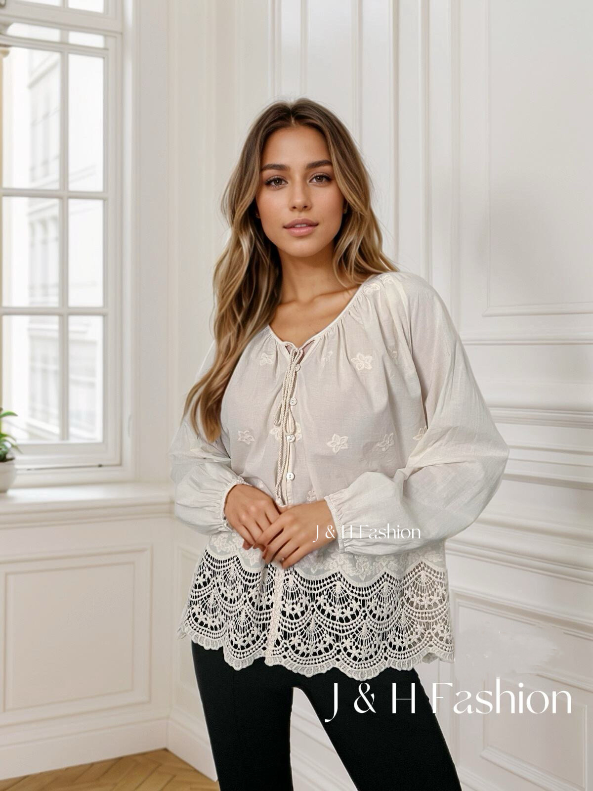 Wholesaler J&H Fashion - Cotton shirt with English embroidery straight cut