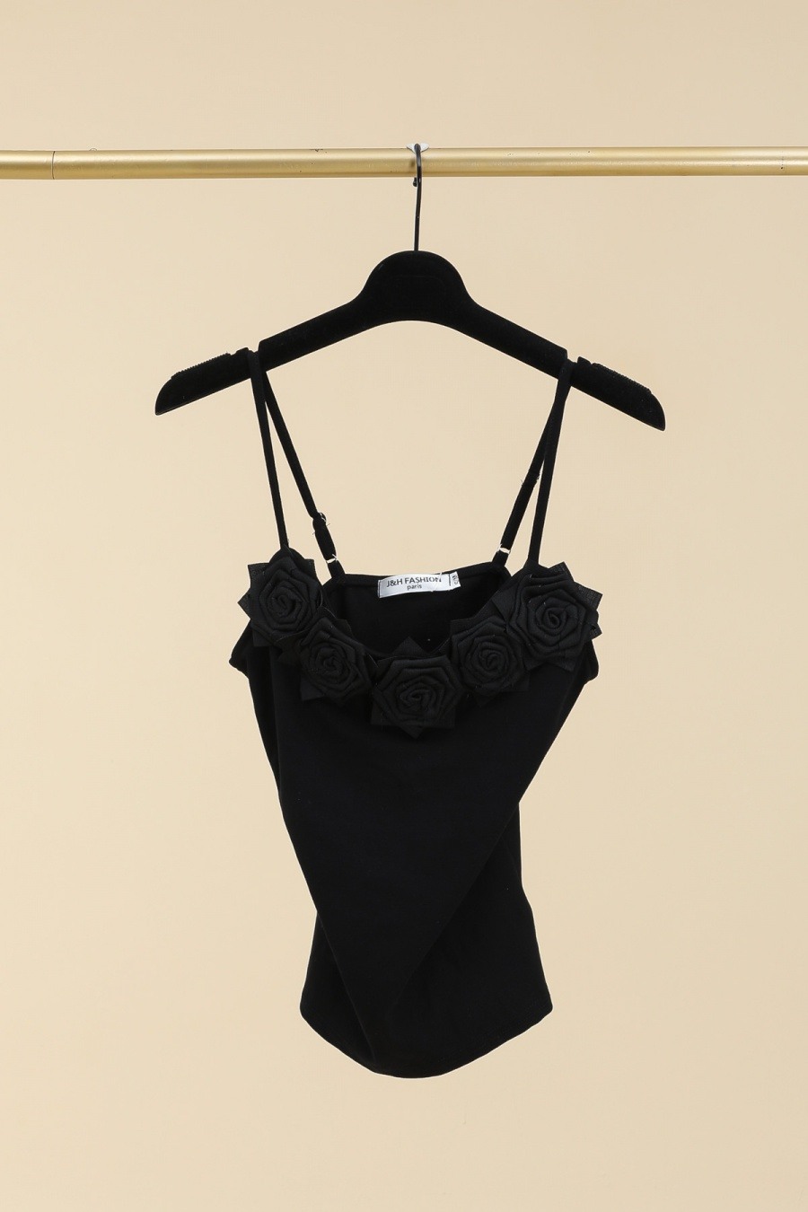 DESIGN - Vestito corto con spalline sottili e scollo quadrato a righe blu navy e rose a