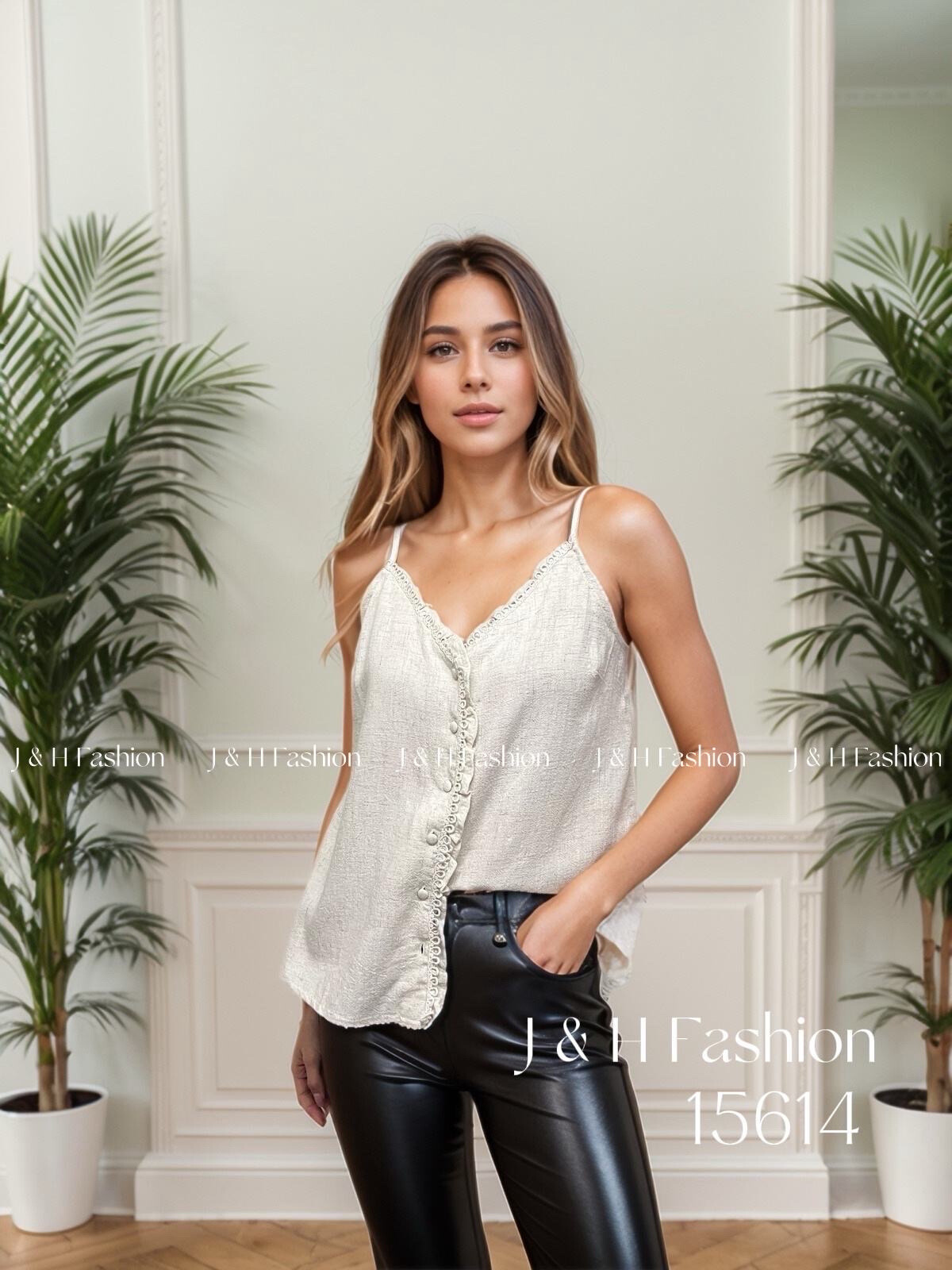 Grossiste J&H Fashion - Débardeur en lin fluide avec boutonnage devant  féminin élégante