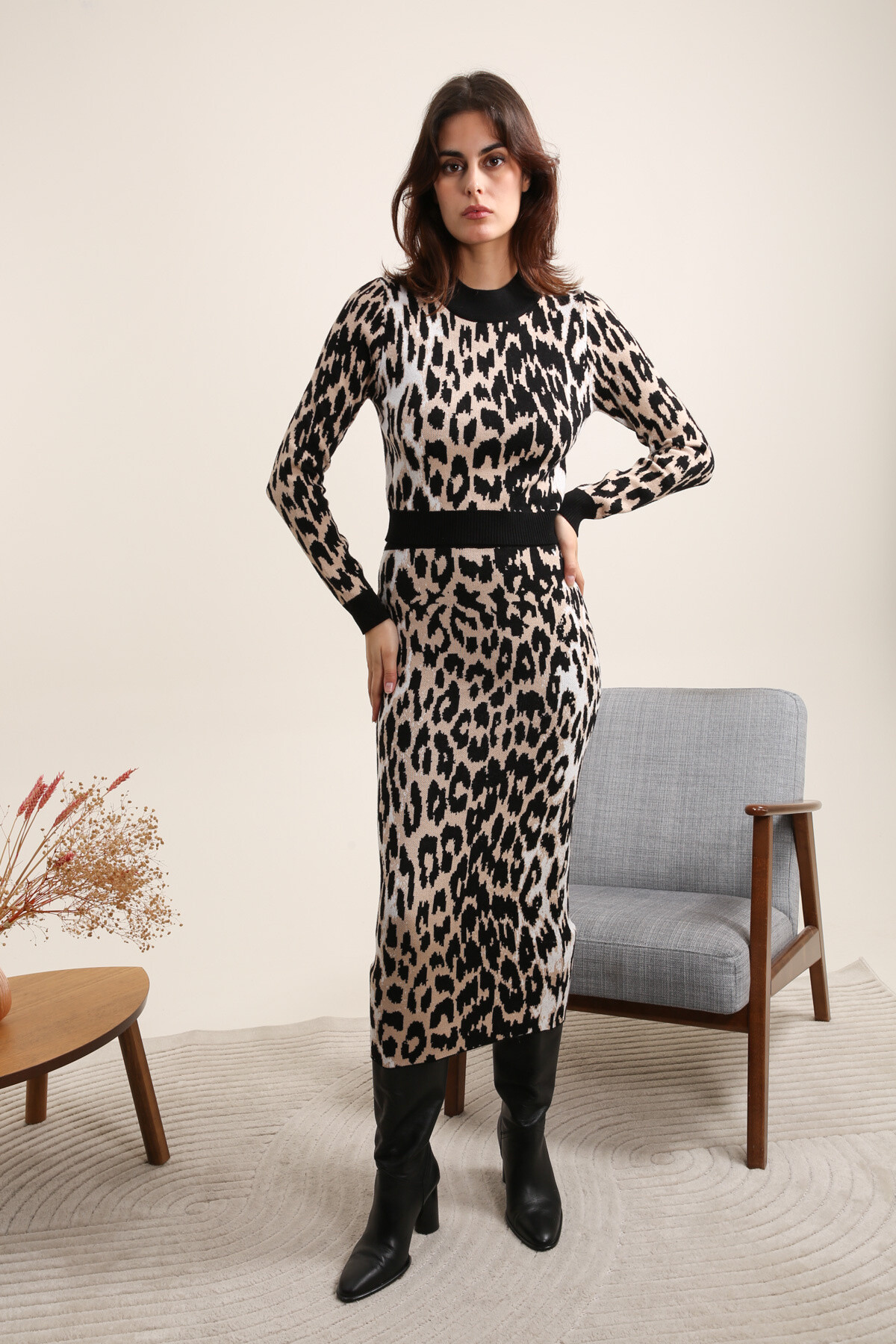 Mayorista J&H Fashion - Conjunto de falda larga de punto con estampado de leopardo