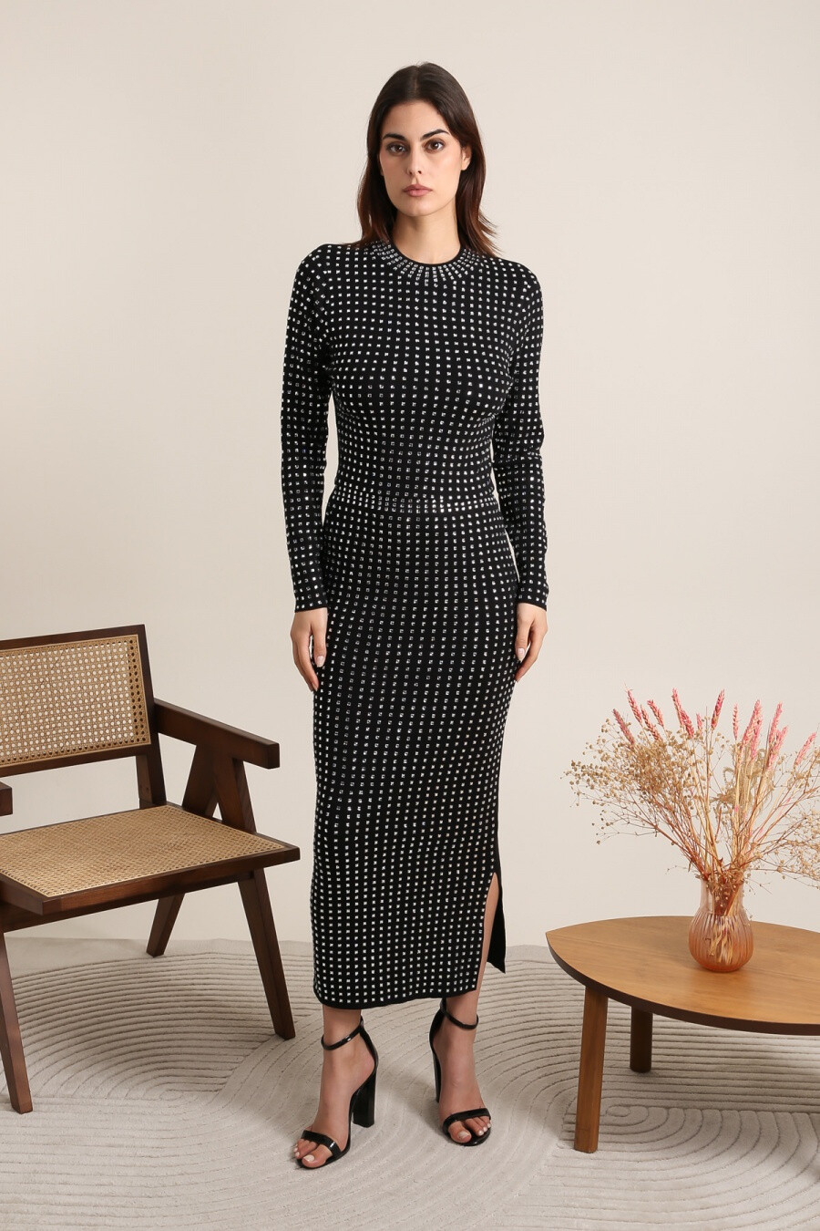 Großhändler J&H Fashion - Langer Mesh-Rock mit Strasssteinen, quadratisch, elegant, schick, Party