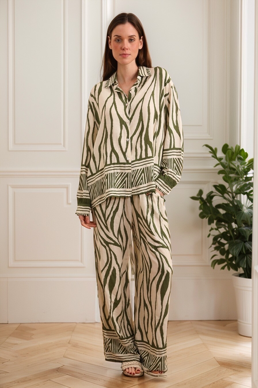 Grossiste J&H Fashion - Ensemble chemise et pantalon en lin élastique a la taille avec poches côtés
