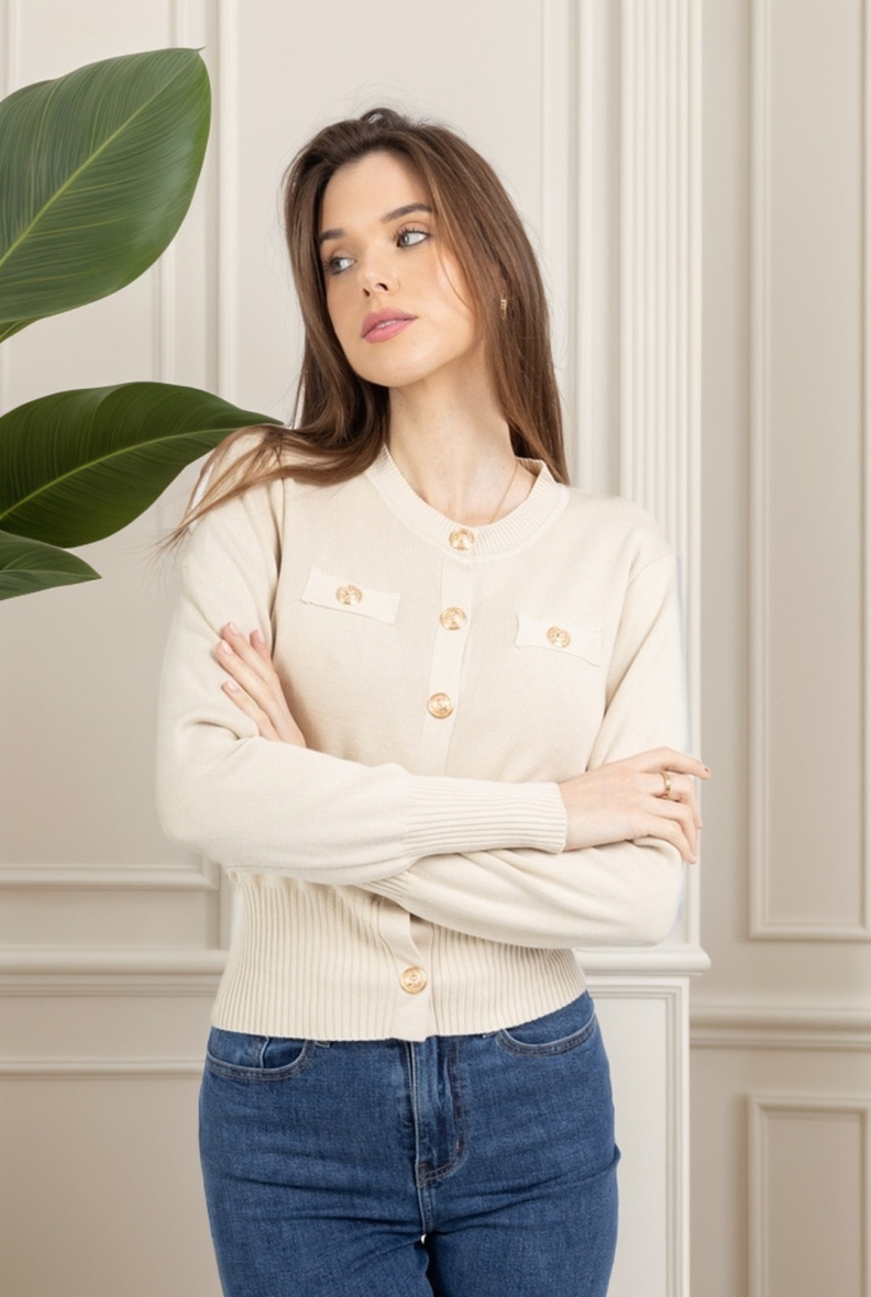 Mayorista J&H Fashion - Chaleco cárdigan de punto femenino con botón dorado.