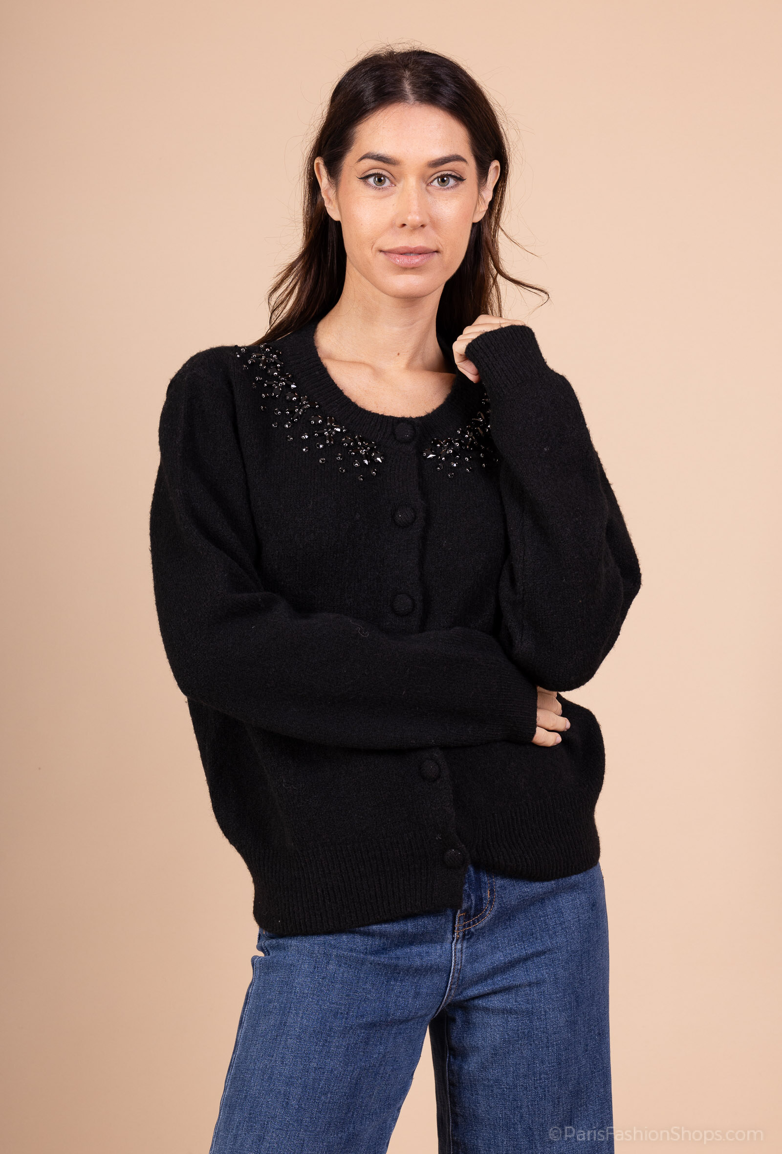 Grossiste J&H Fashion - Cardigan / Gilet en laine avec col en strasses