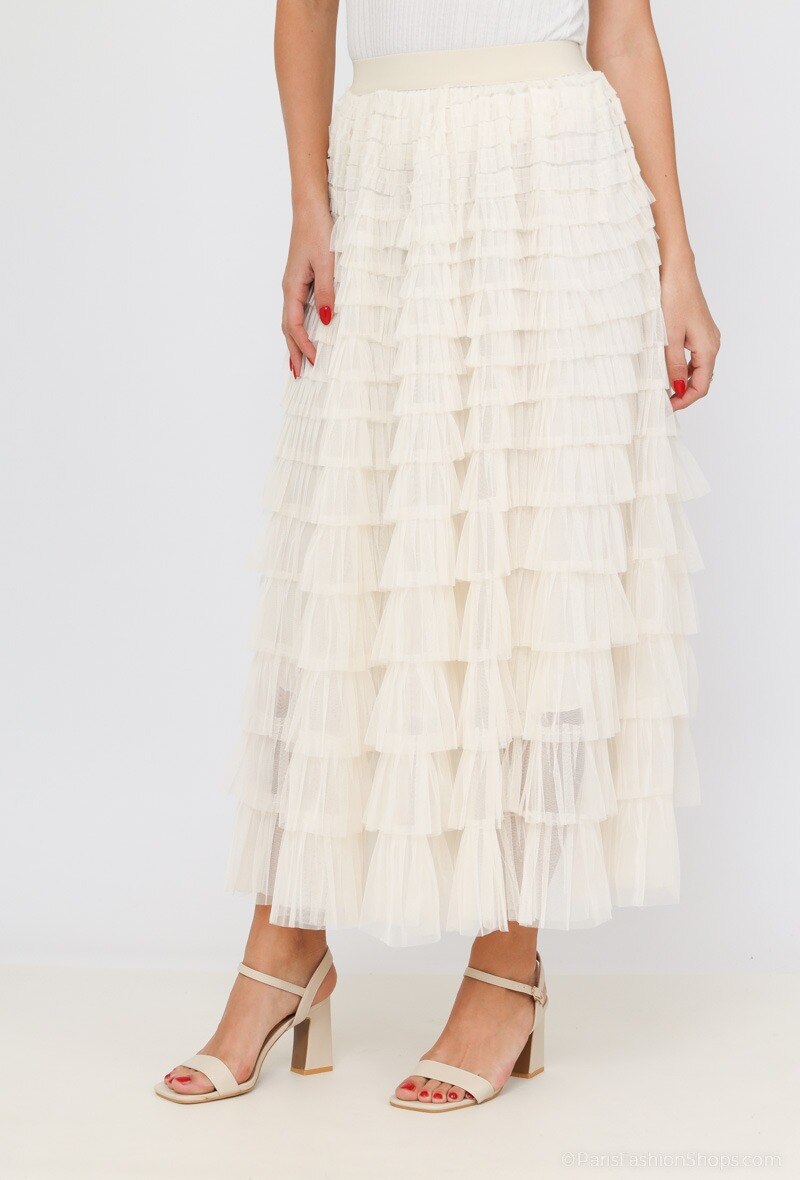Grossista J&H Fashion - Gonna in tulle a vita alta con tulle applicato, cintura elastica