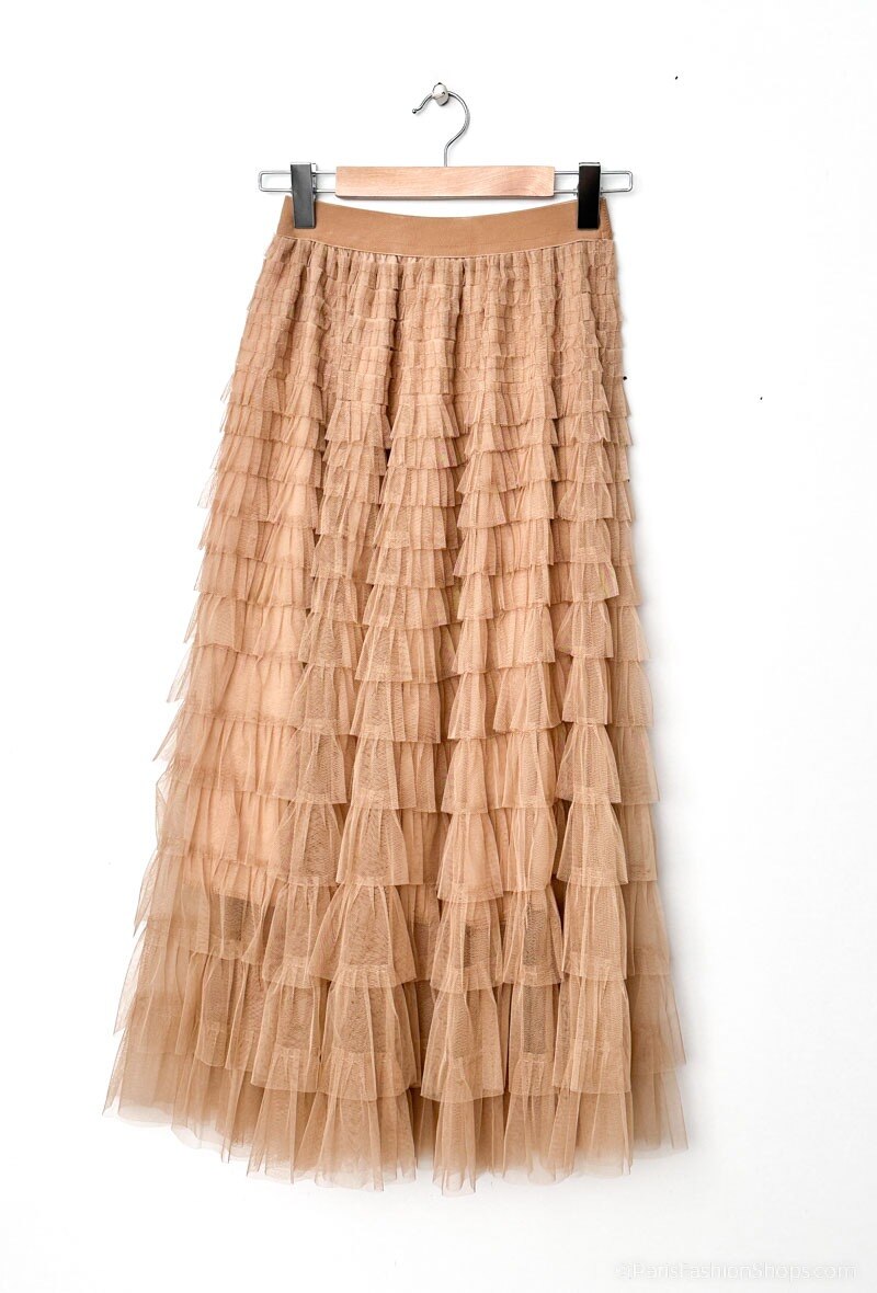 Grossista J&H Fashion - Gonna in tulle a vita alta con tulle applicato, cintura elastica