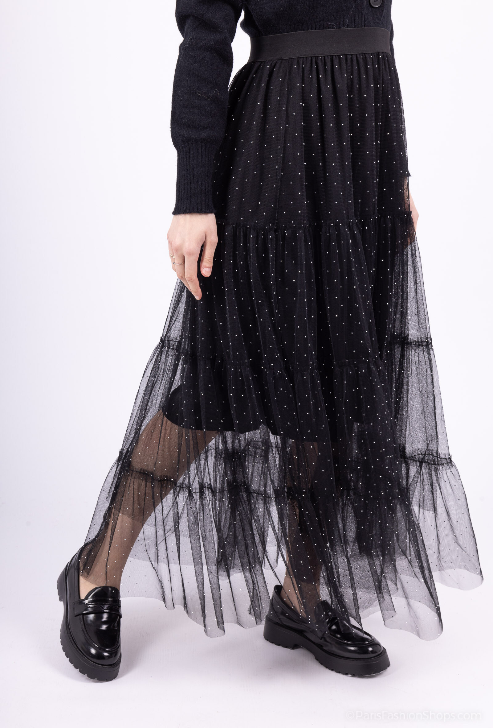 Grossista J&H Fashion - Gonna in tulle a soffio svasato lungo in strass