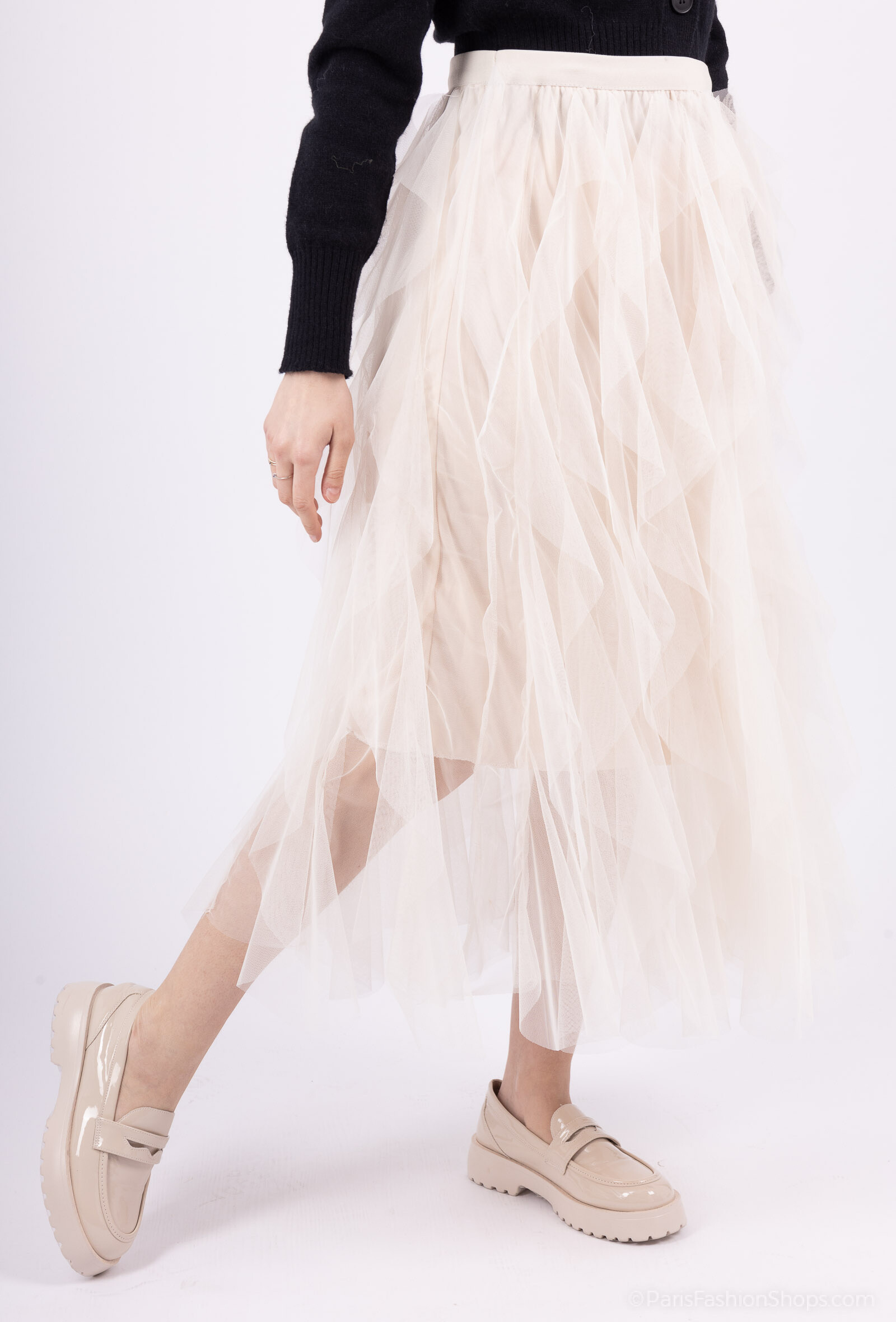 Grossista J&H Fashion - Gonna in tulle a soffio svasato lungo in strass