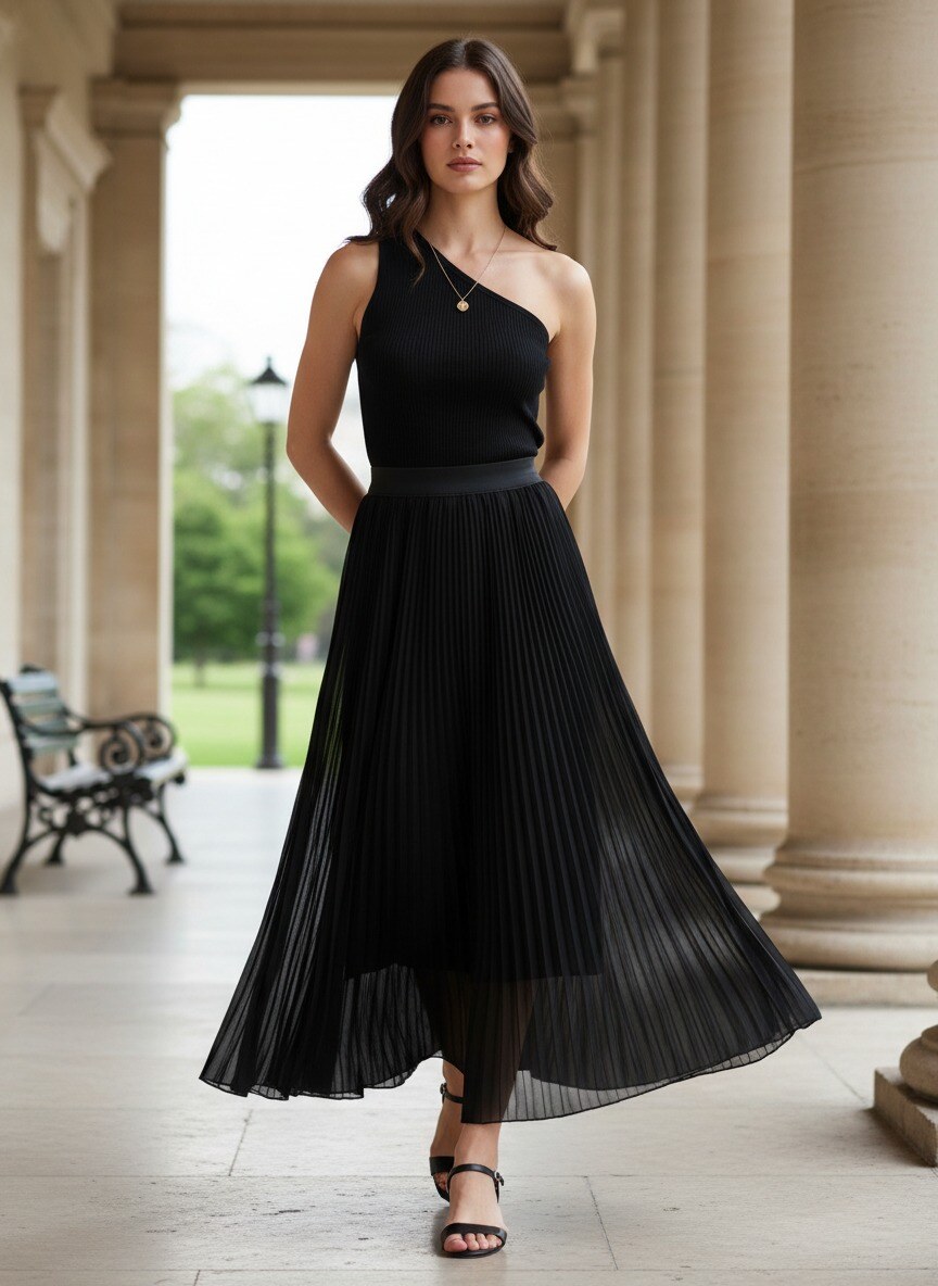 Mayorista J&H Fashion - Falda larga plisada con cintura elástica y un tejido fluido que ofrece un delicado juego de transparencias en el dobladillo.