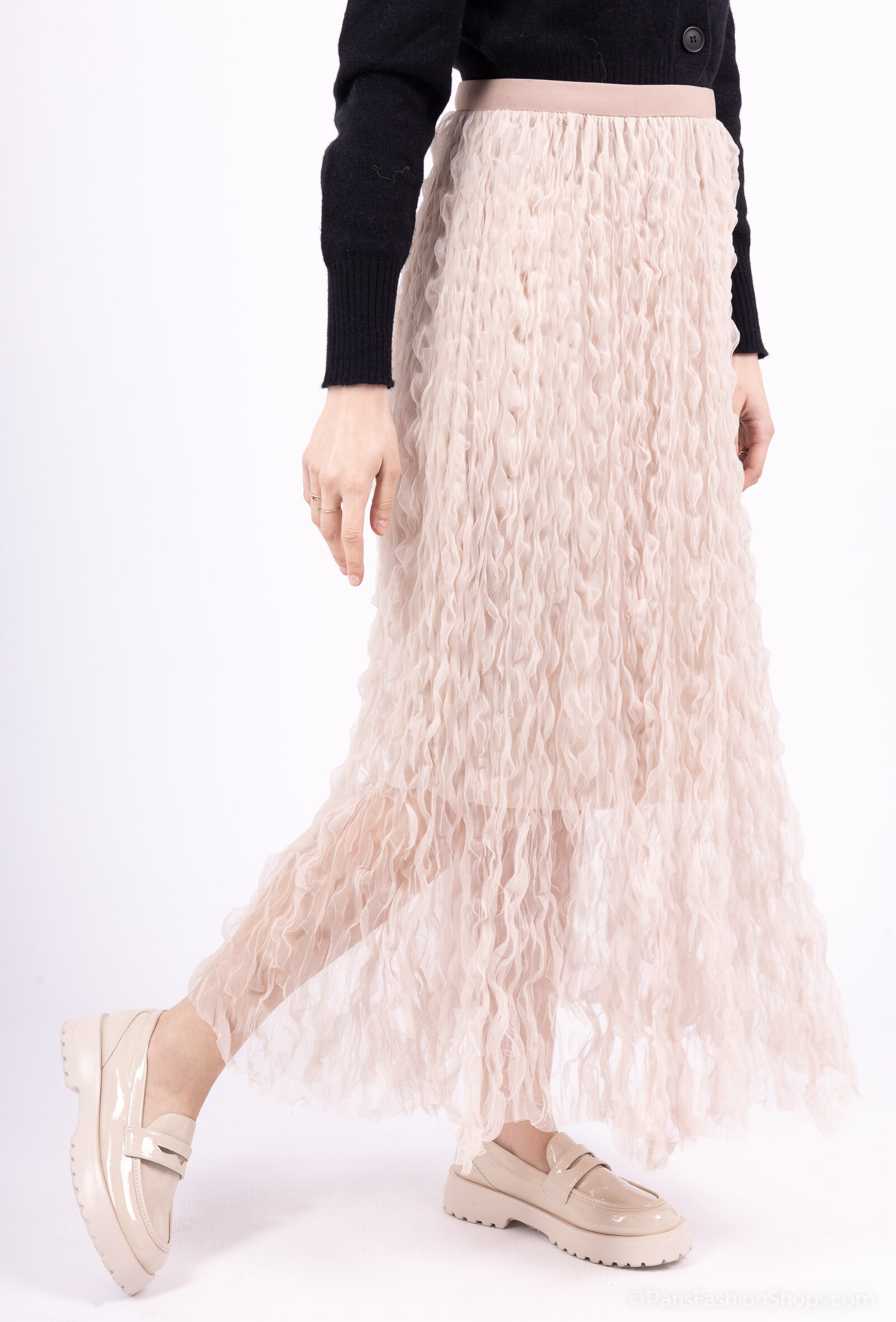 Grossista J&H Fashion - Gonna in tulle a soffio svasato lungo in strass