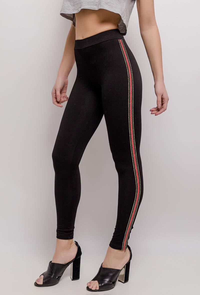 Grossiste J&H Fashion OUTLET - Leggings  en coton avec bandes latérales noir rouge noir doré
