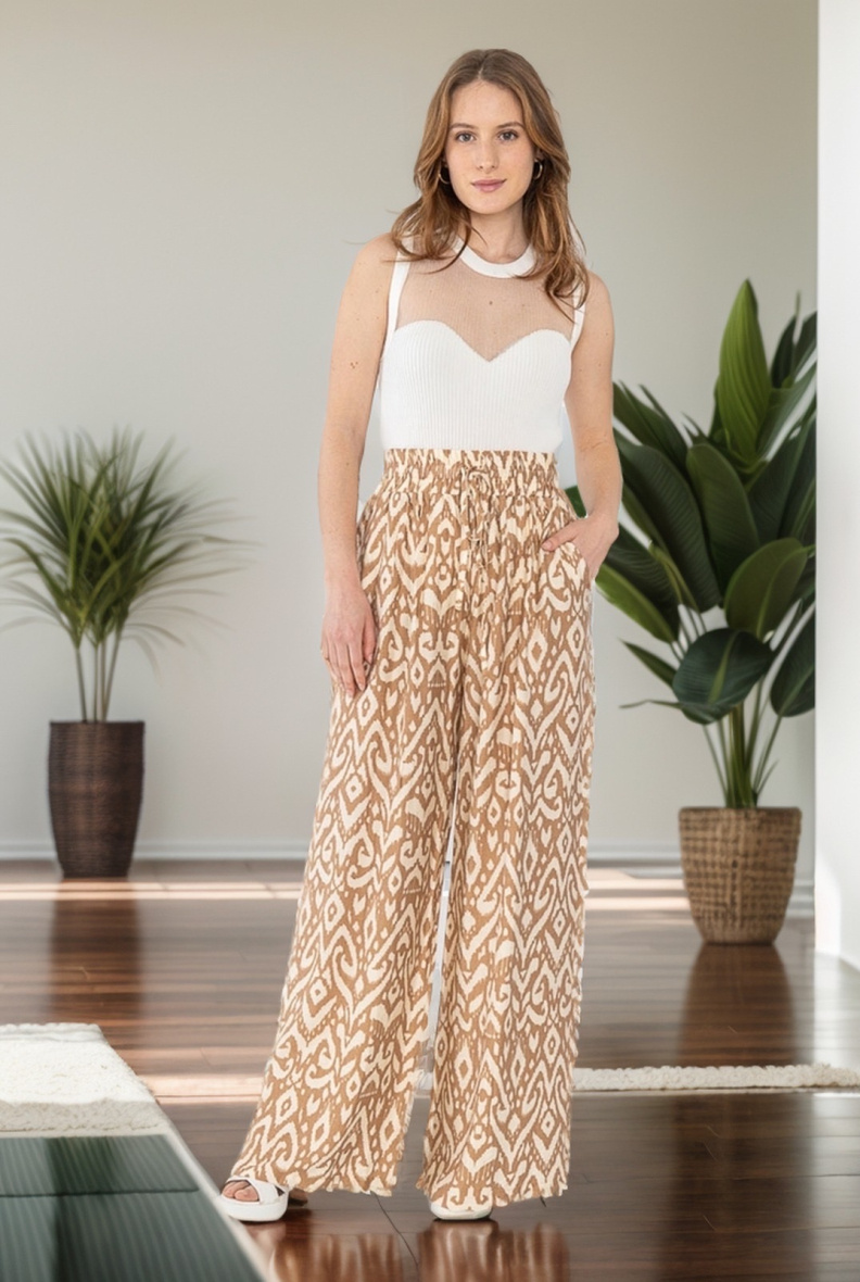 Grossiste J&H Fashion - Pantalon large en coton imprimé avec ceinture élastique, coulisse à la taille