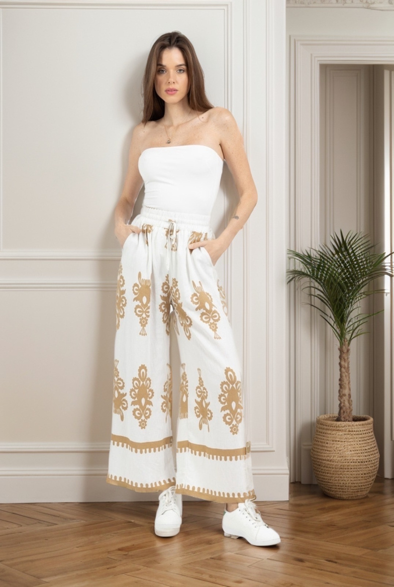 Grossiste J&H Fashion - Pantalon large en coton imprimé avec ceinture élastique, coulisse à la taille