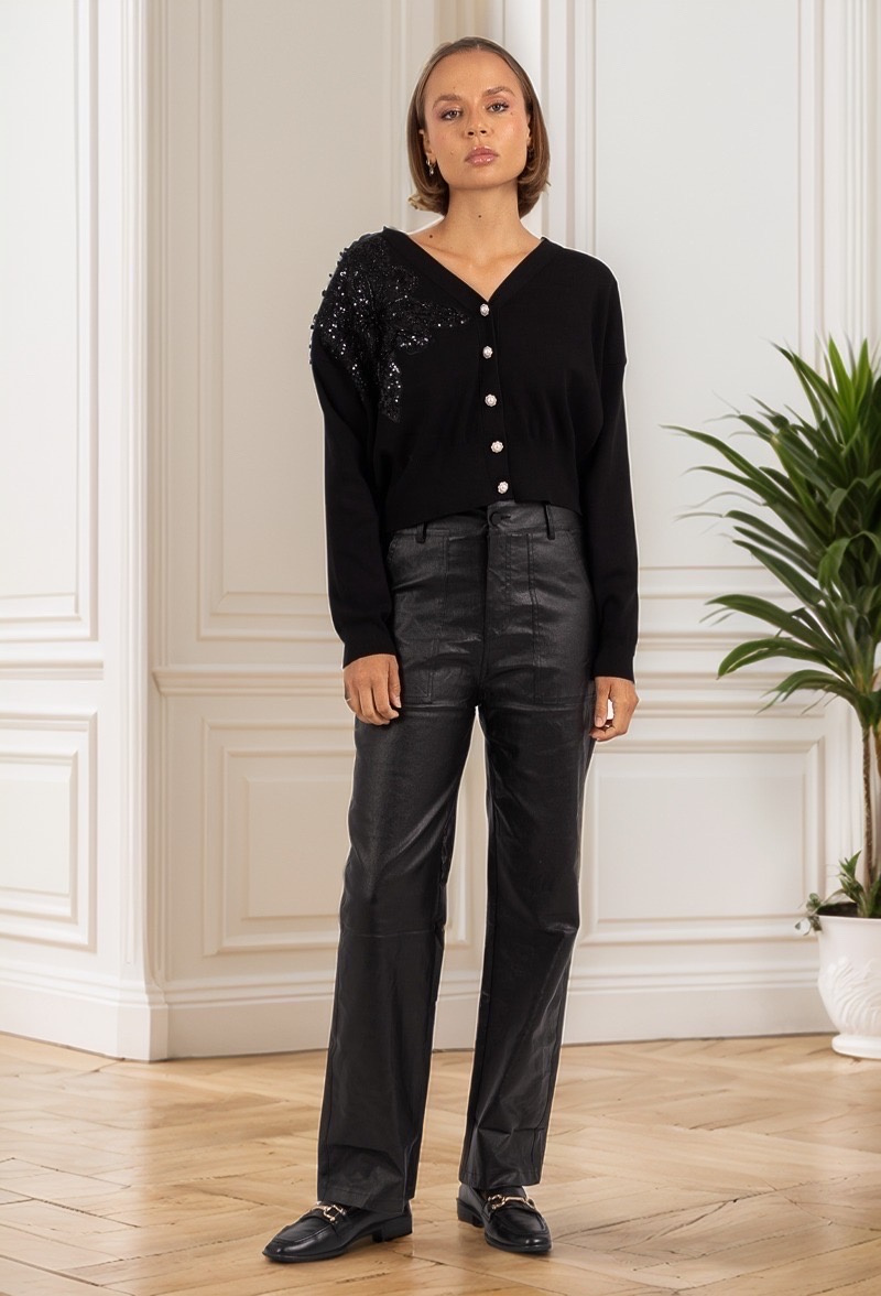 Wholesaler J&H Fashion - Straight high waist faux leather trousers with patch pocket