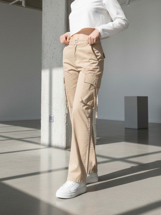 Mayorista J&H Fashion - Pantalones cargo de corte recto y relajado, con grandes bolsillos laterales con solapa para un estilo urbano y funcional.