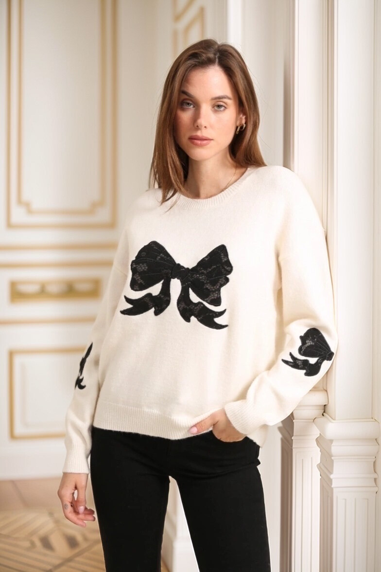 Großhändler J&H Fashion - Übergroßer Strickpullover mit Spitzenschleifeneinlage