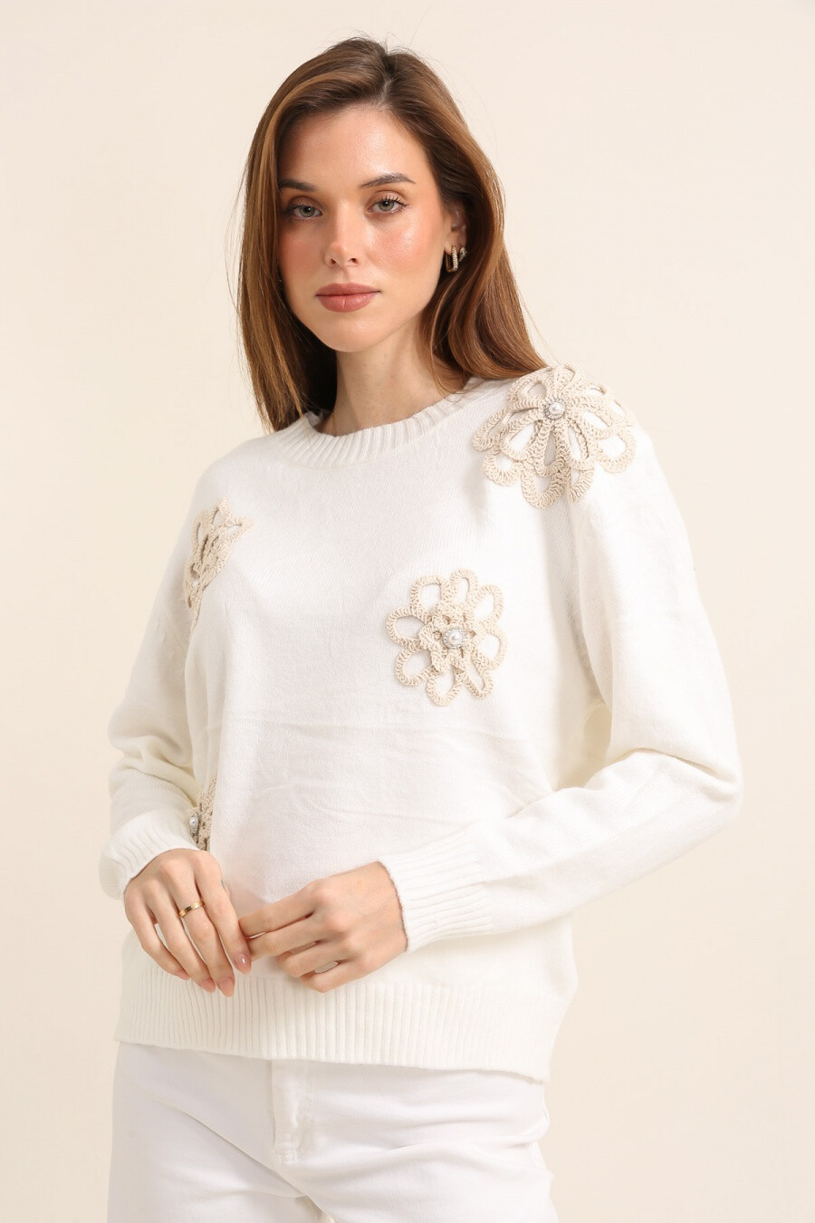 Mayorista J&H Fashion - Cárdigan/chaleco de punto con incrustaciones de flores en crochet y botón de perlas