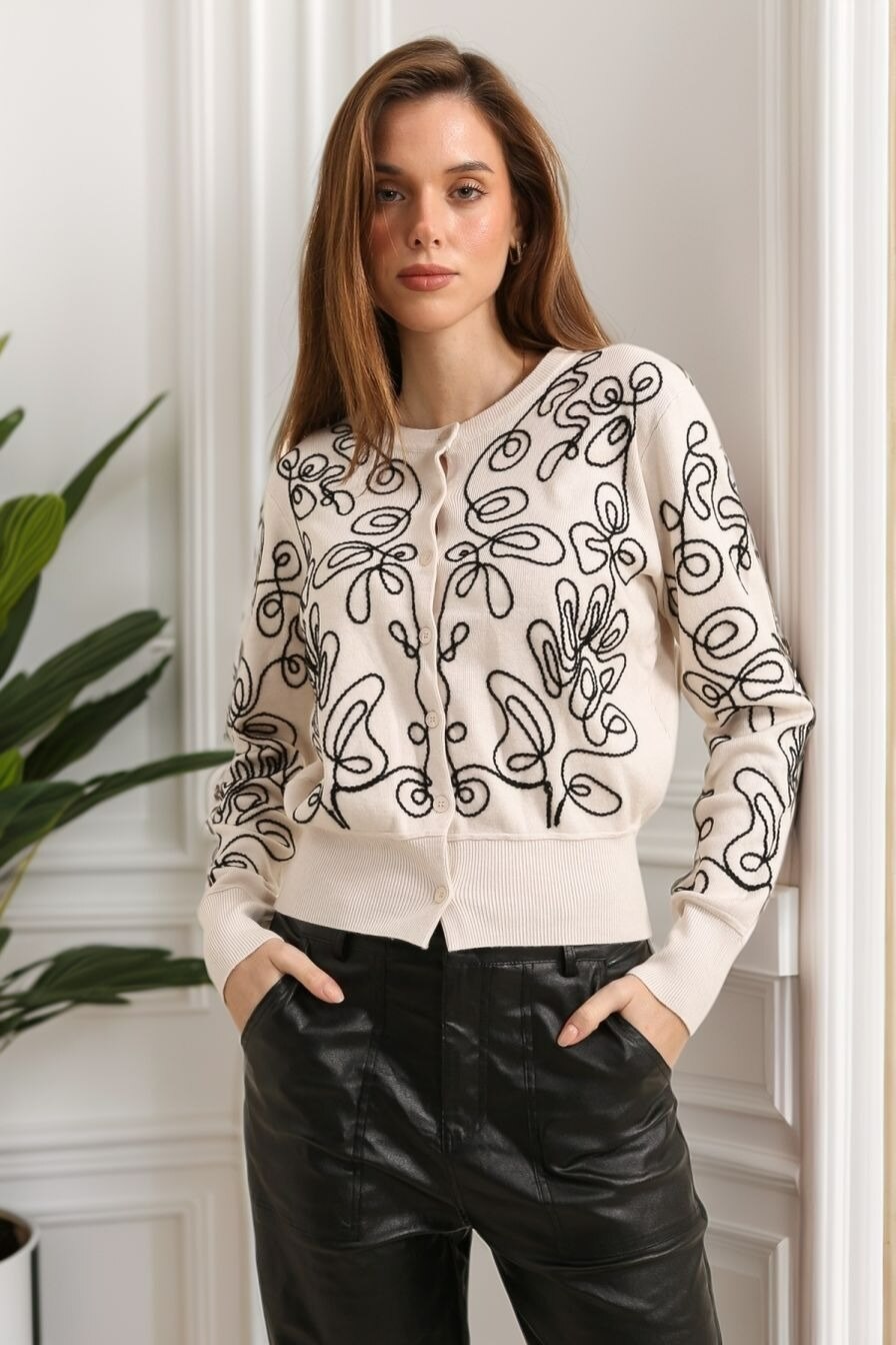 Grossiste J&H Fashion - Gilet / Cardigan en maille avec broderie 3d relief