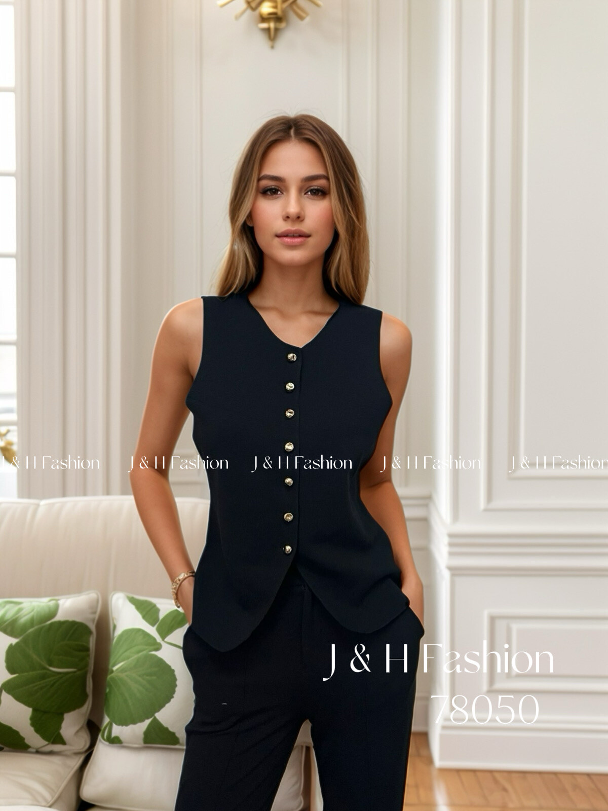 Wholesaler J&H Fashion - Cardigan / sleeveless sweater with golden button adjusted to the waist