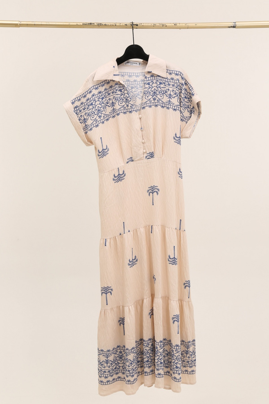 Jiaolin Robe Robe en lin longue brodée avec boutonnage et cordon de serrage à la ...