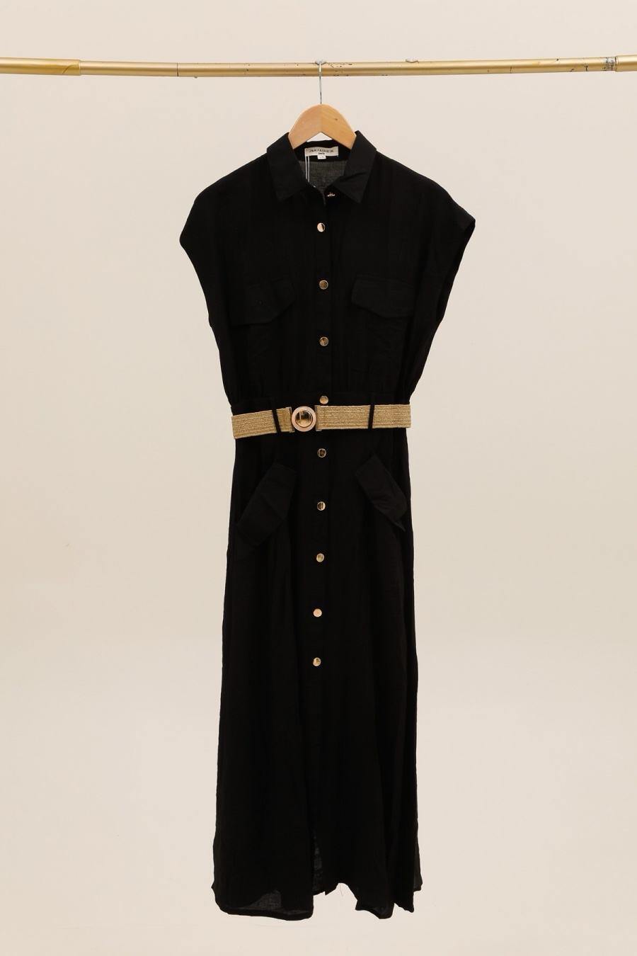 Long linen safari dress with a flowing belt | Paris Fashion Shops