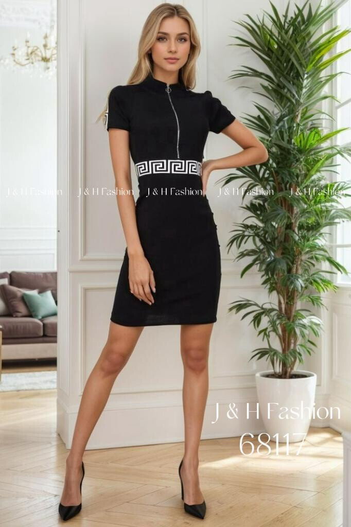 Großhändler J&H Fashion - Strickkleid mit fantastischem zweifarbigen Seitenstreifen und Frontreißverschluss