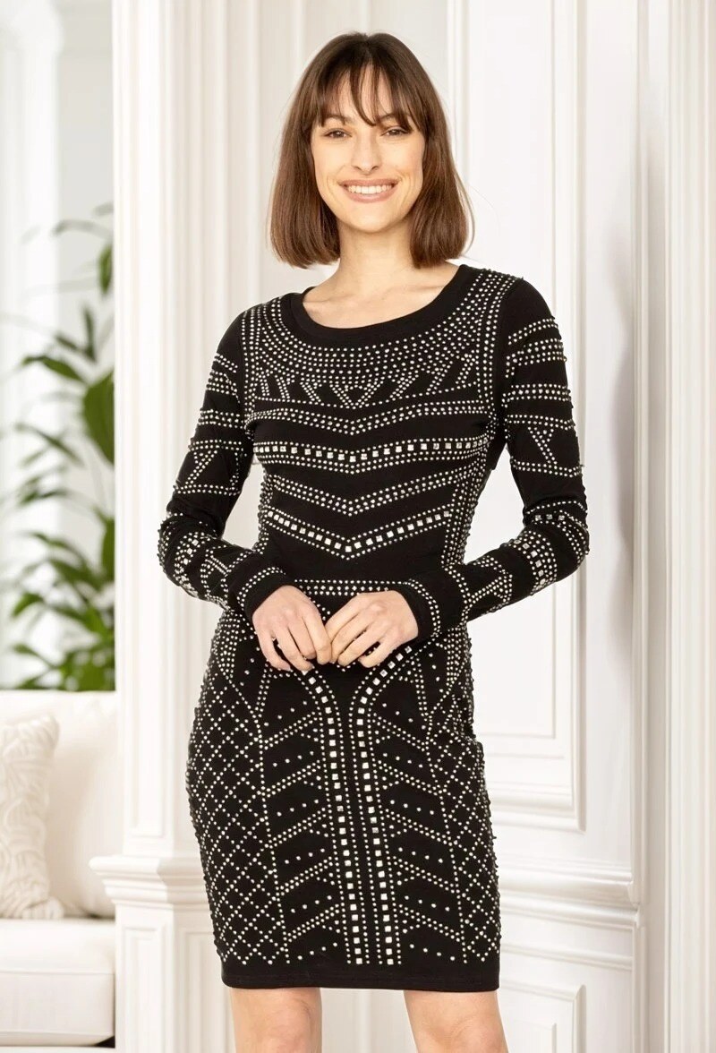 Wholesaler J&H Fashion - Evening dress with rhinestones, long sleeves, round neck